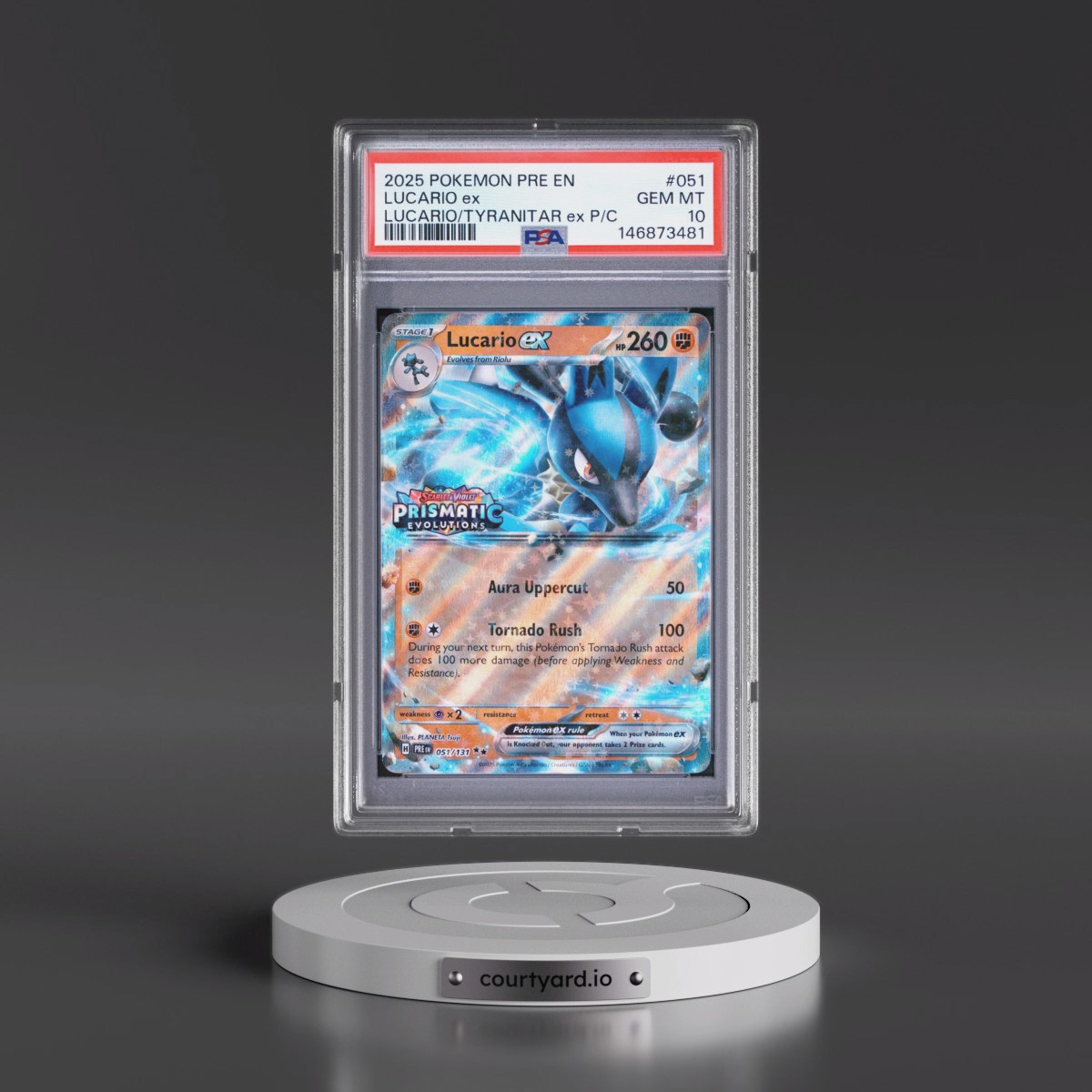 2025 Pokémon Pre EN-Prismatic Evolutions #051 Lucario EX - Holo Lucario EX & Tyranitar EX Premium Collection (PSA 10 GEM MINT)