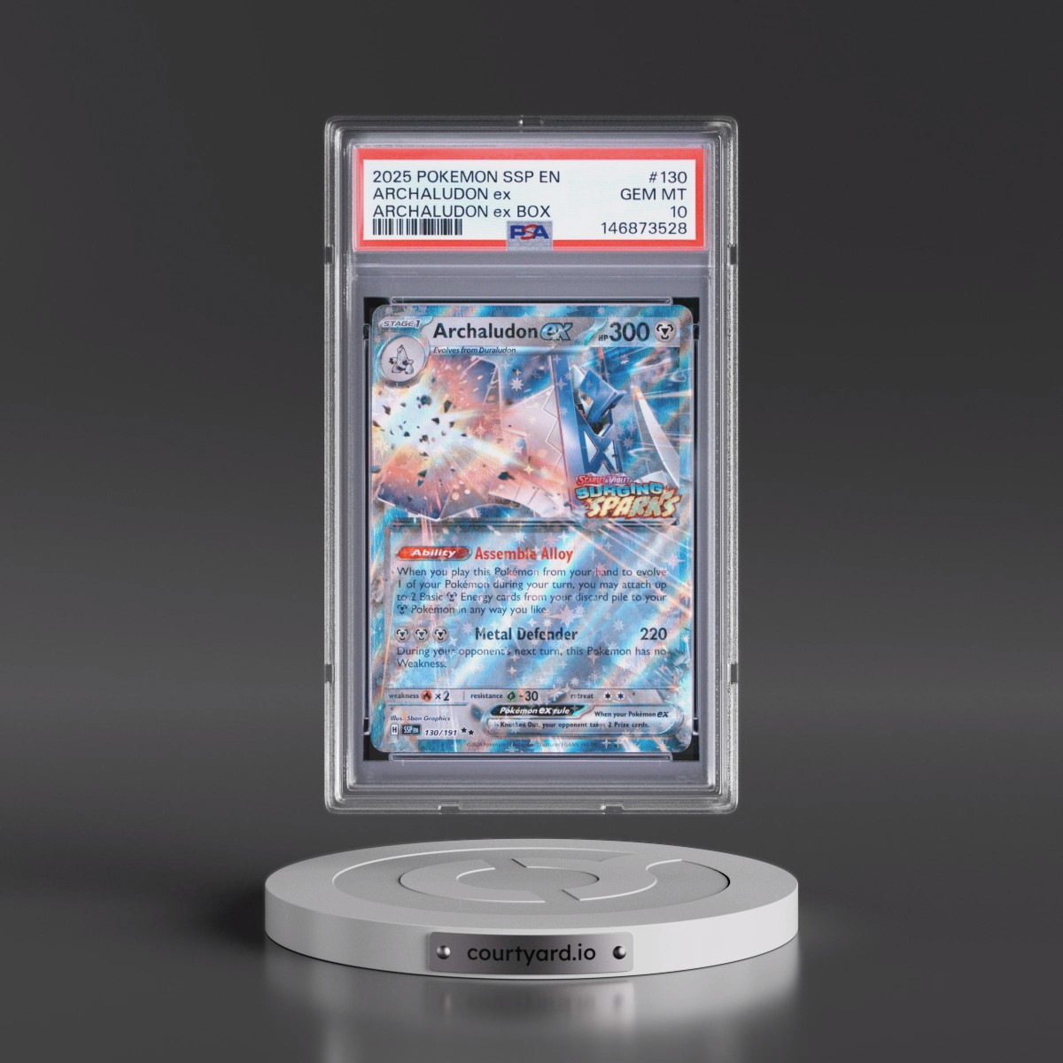 2025 Pokémon Ssp EN-Surging Sparks #130 Archaludon EX - Holo Archaludon EX Box (PSA 10 GEM MINT)
