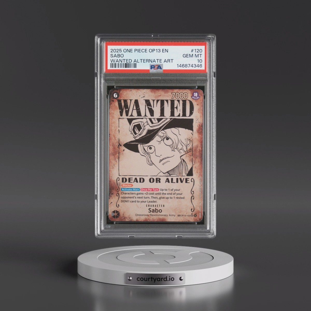 2025 One Piece OP13-Carrying on His Will #120 Sabo - Wanted Alternate Art (PSA 10 GEM MINT)