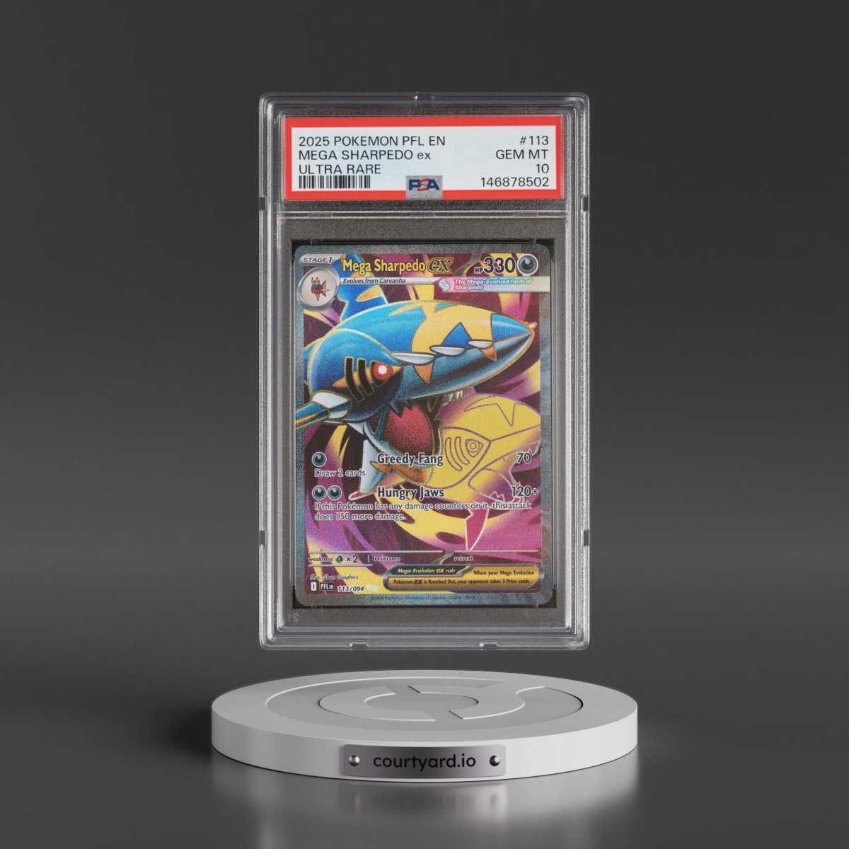 2025 Pokémon Pfl EN-Phantasmal Flames #113 Mega Sharpedo EX - Holo Ultra Rare (PSA 10 GEM MINT)