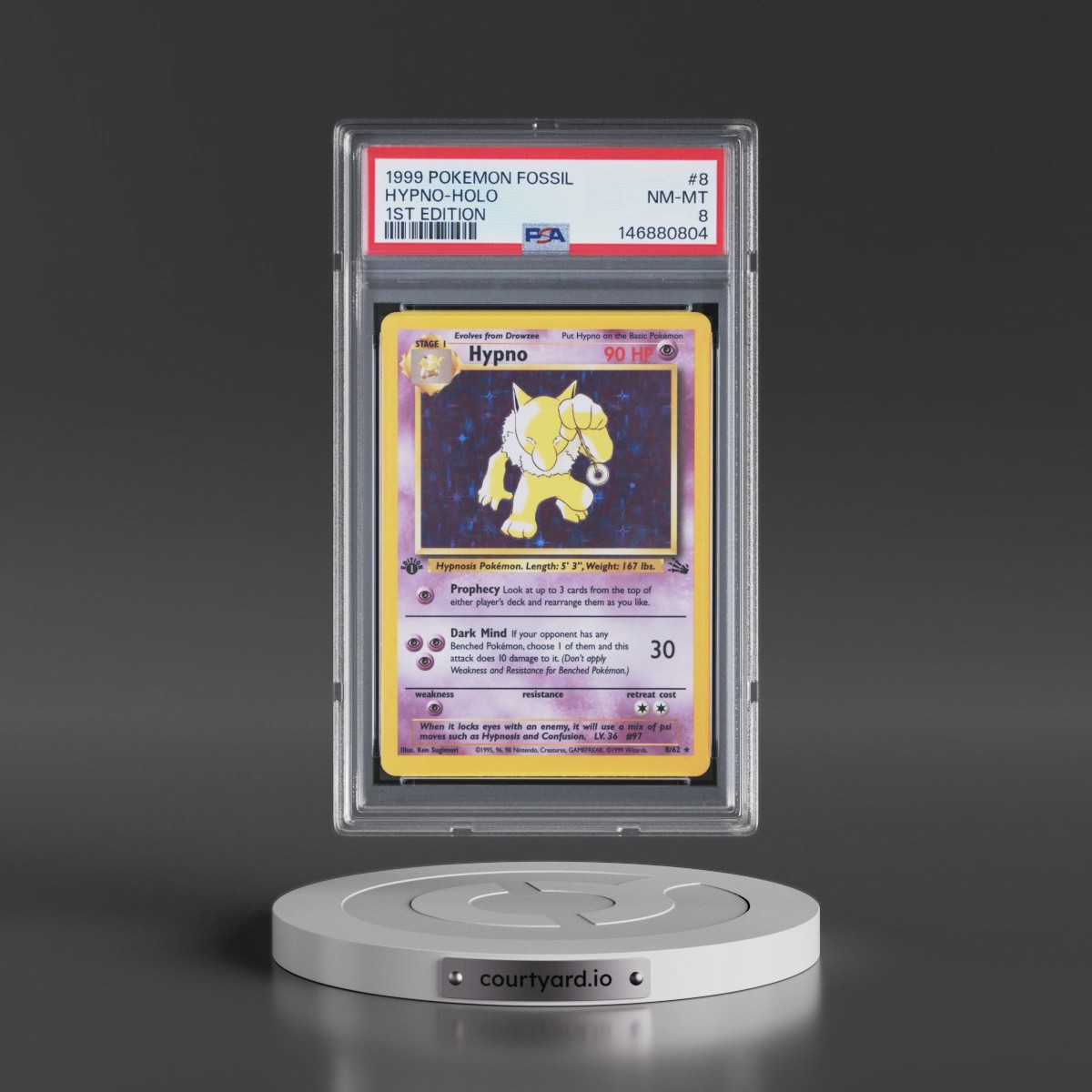 1999 Pokémon Fossil #8 Hypno - 1st Edition Holo (PSA 8 NM-MT)