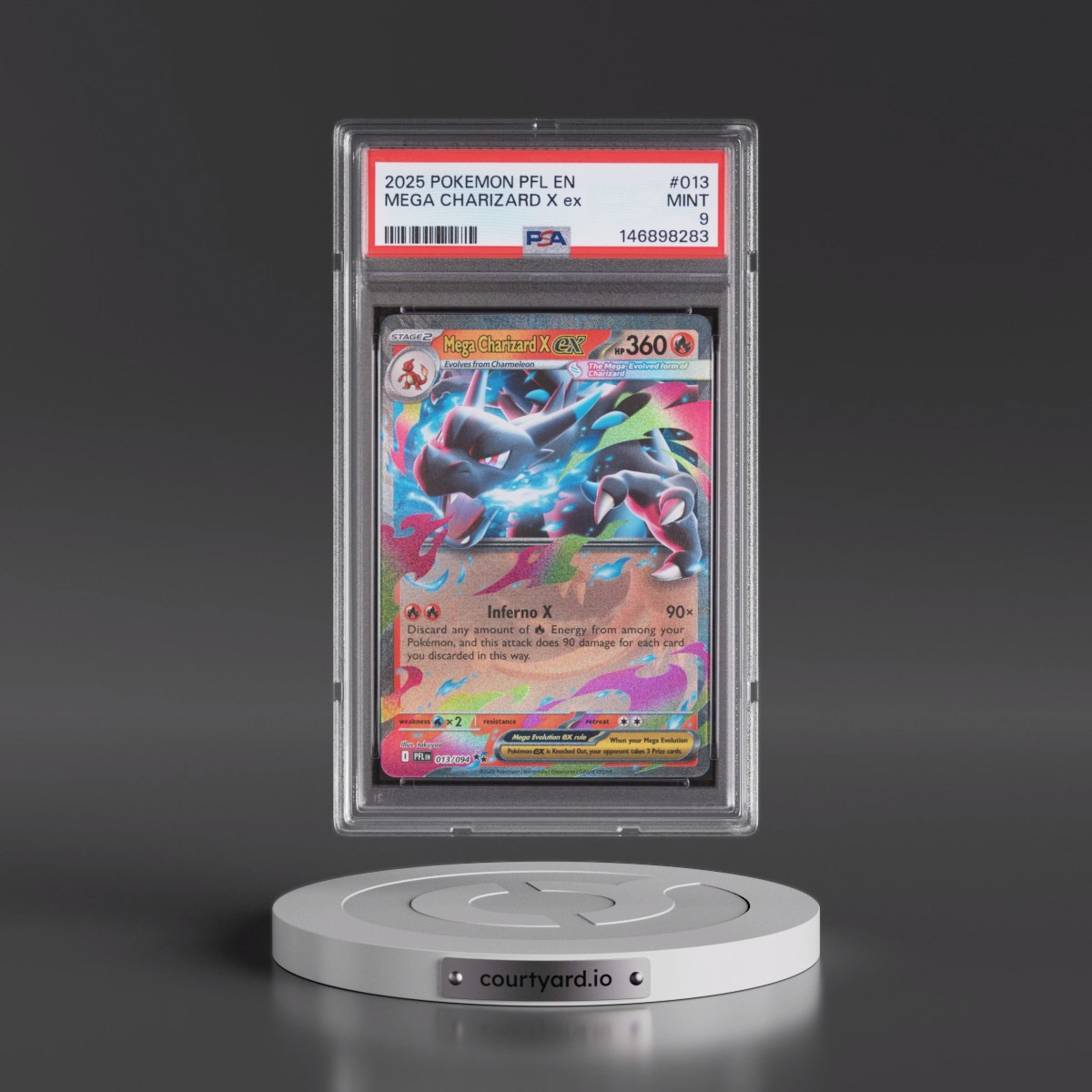 2025 Pokémon Pfl EN-Phantasmal Flames #013 Mega Charizard X EX - Holo (PSA 9 MINT)