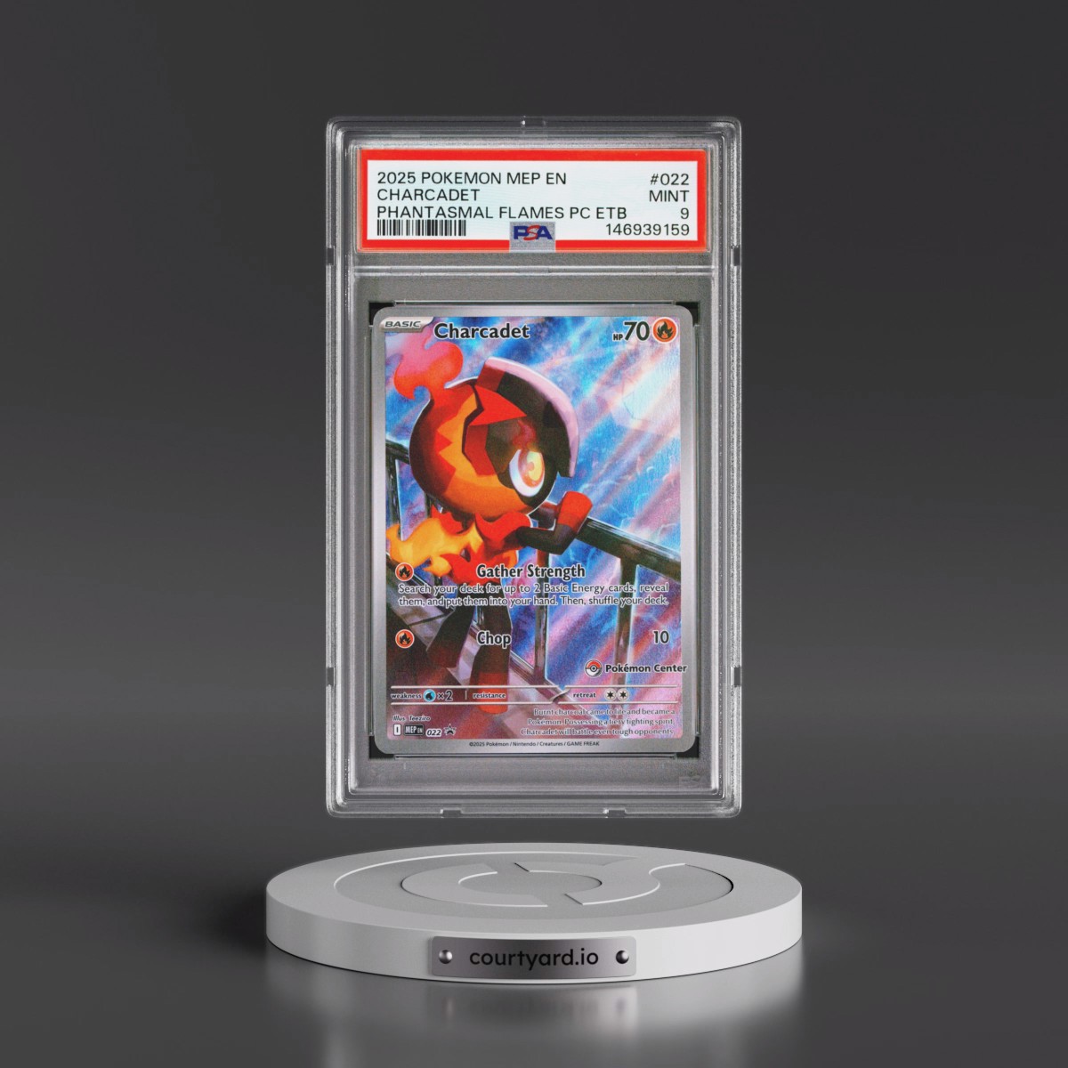 2025 Pokémon Mep EN-Me Black Star Promo #022 Charcadet - Phantasmal Flames Pokemon Center Elite Trainer Box (PSA 9 MINT)