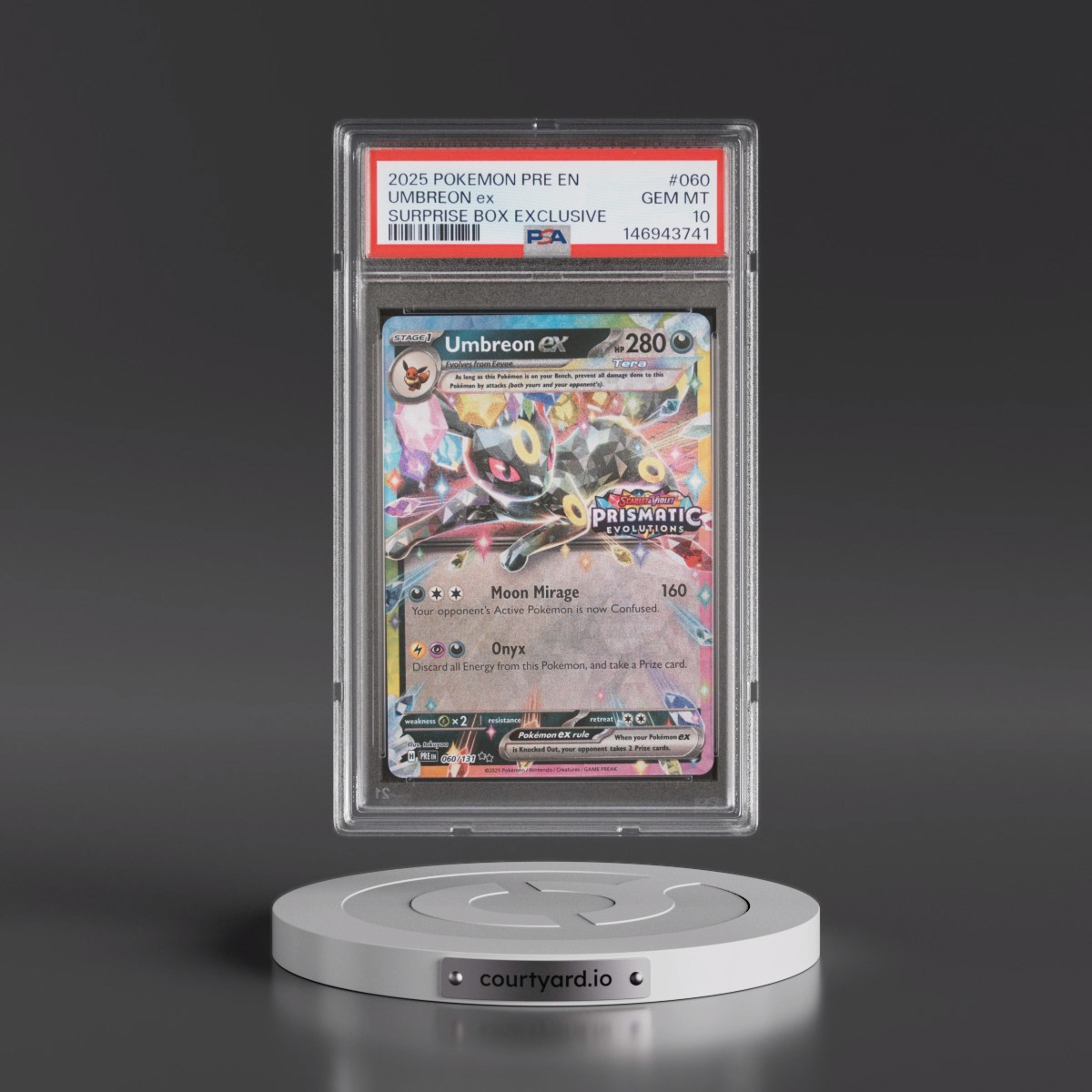 2025 Pokémon Pre EN-Prismatic Evolutions #060 Umbreon EX - Holo Surprise Box Exclusive (PSA 10 GEM MINT)