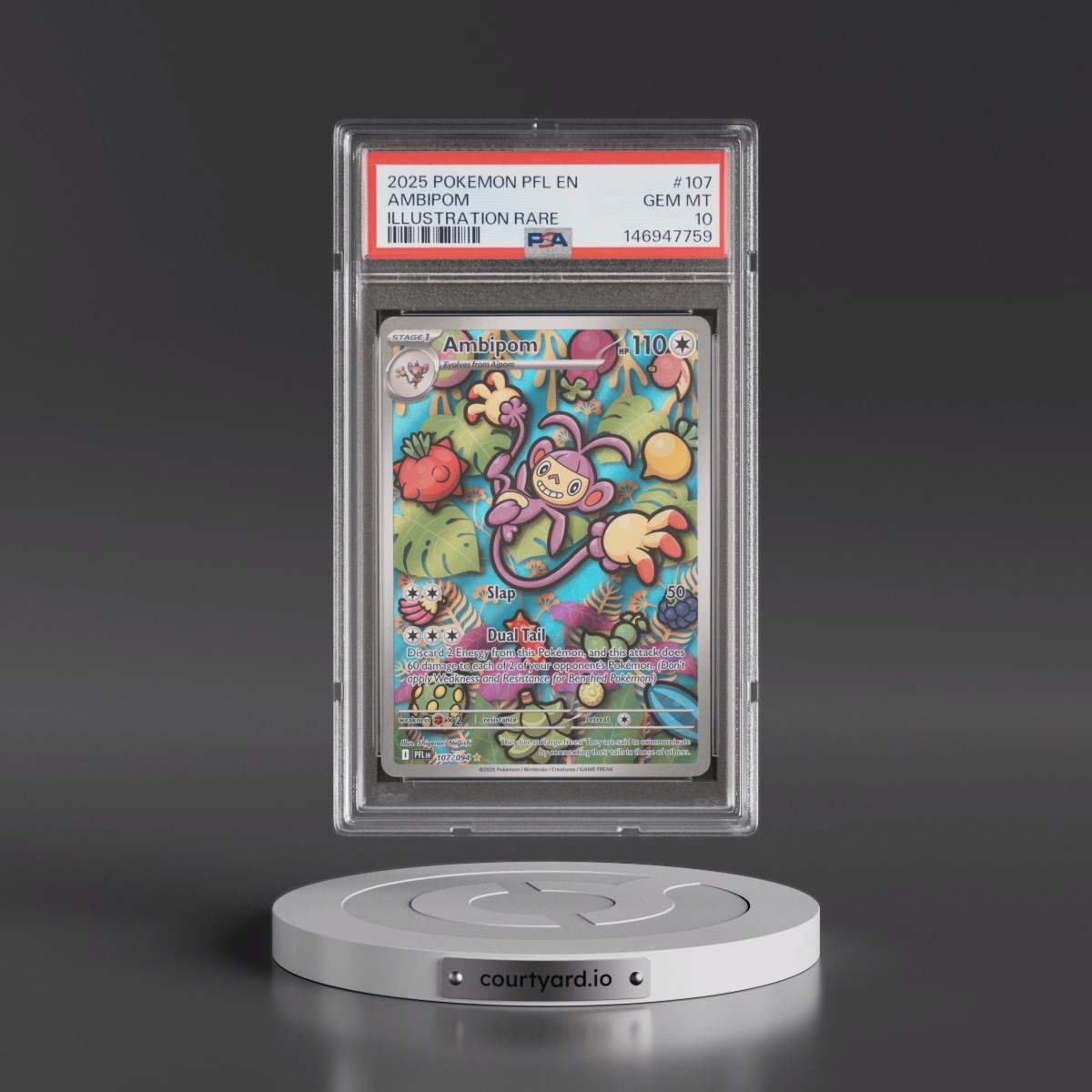 2025 Pokémon Pfl EN-Phantasmal Flames #107 Ambipom - Illustration Rare (PSA 10 GEM MINT)