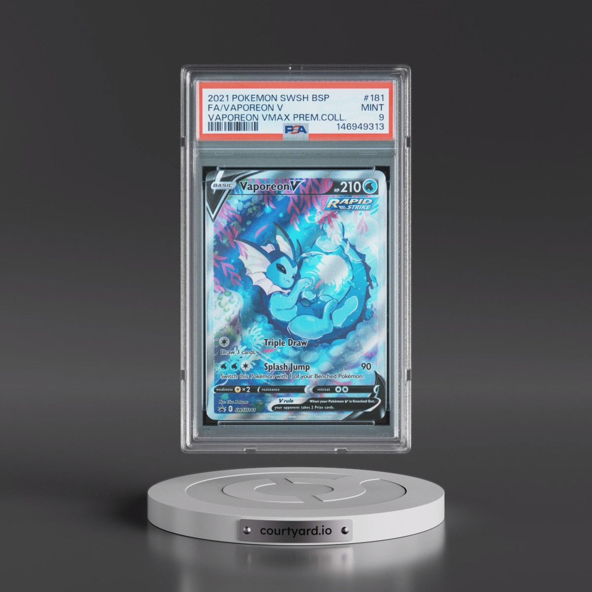 2021 Pokémon Swsh Black Star Promo #181 Vaporeon V - Holo Full Art Vaporeon Vmax Premium Collection (PSA 9 MINT)