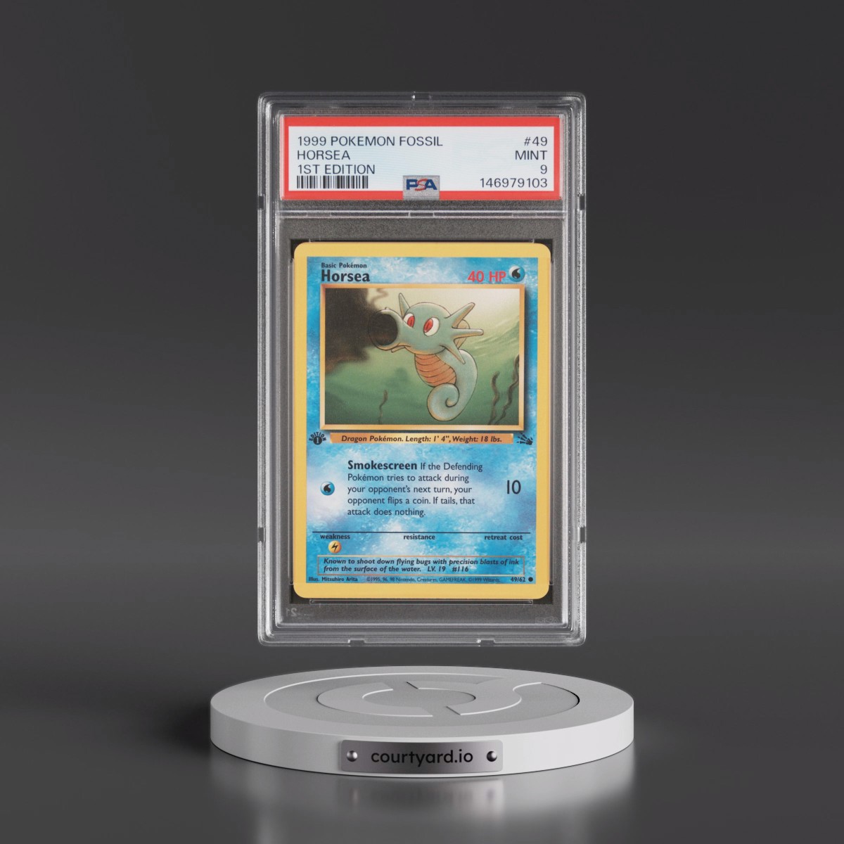 1999 Pokémon Fossil #49 Horsea - 1st Edition (PSA 9 MINT)