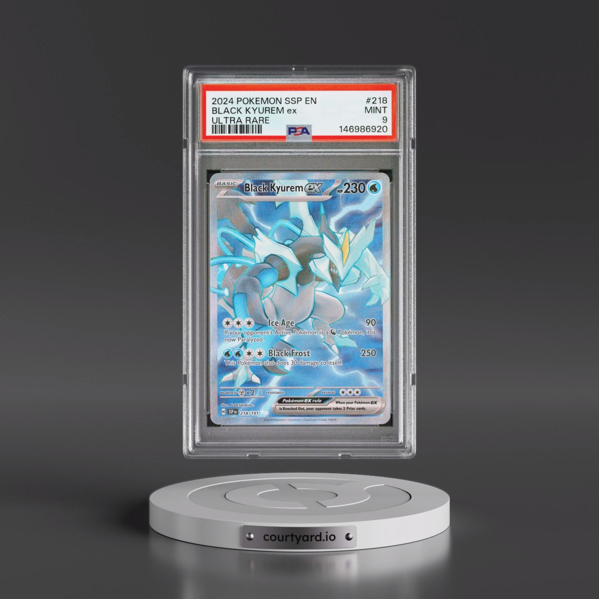 2024 Pokémon Ssp EN-Surging Sparks #218 Black Kyurem EX - Holo Ultra Rare (PSA 9 MINT)