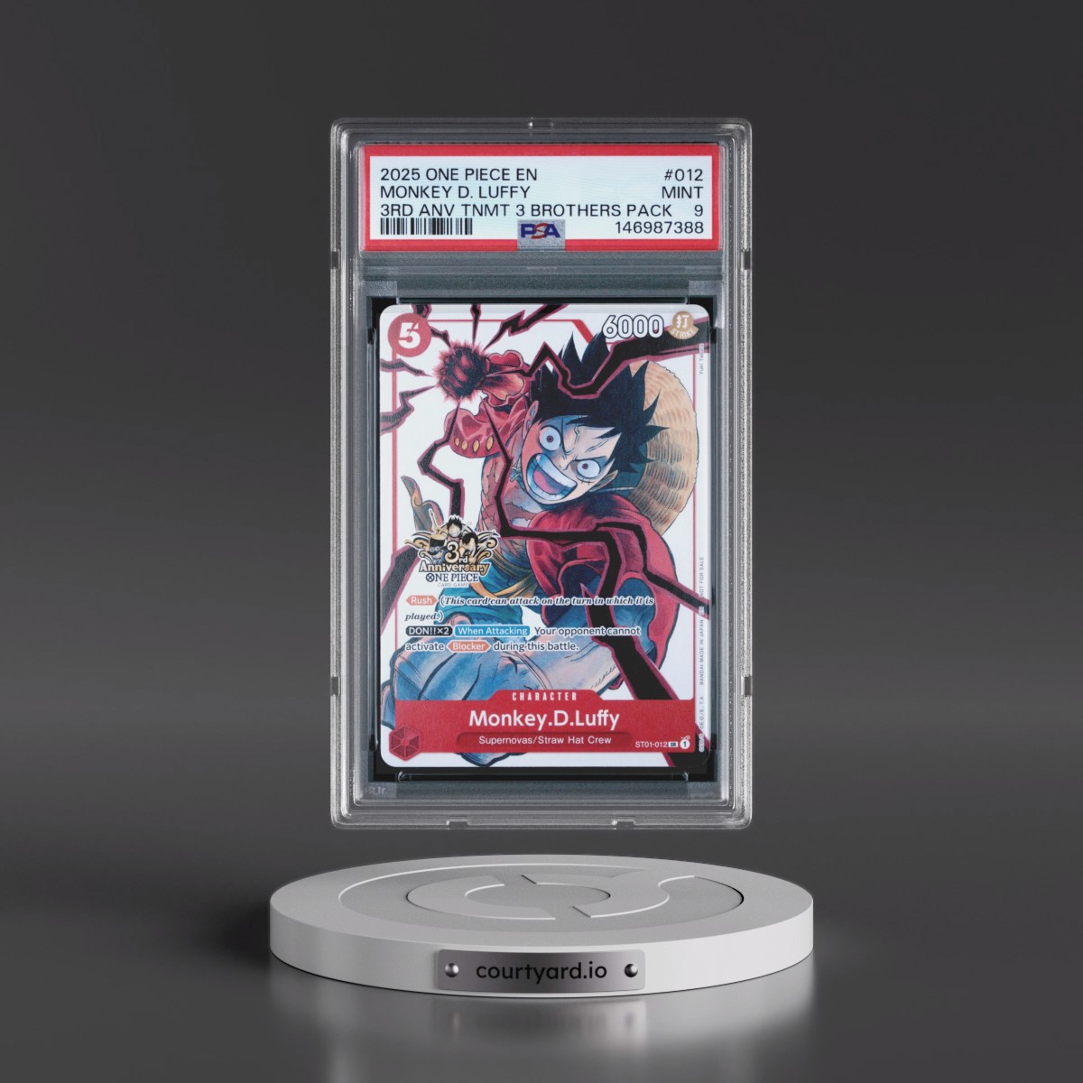 2025 One Piece 3rd Anniversary Tournament 3 Brothers Pack #012 Monkey D. Luffy (PSA 9 MINT)