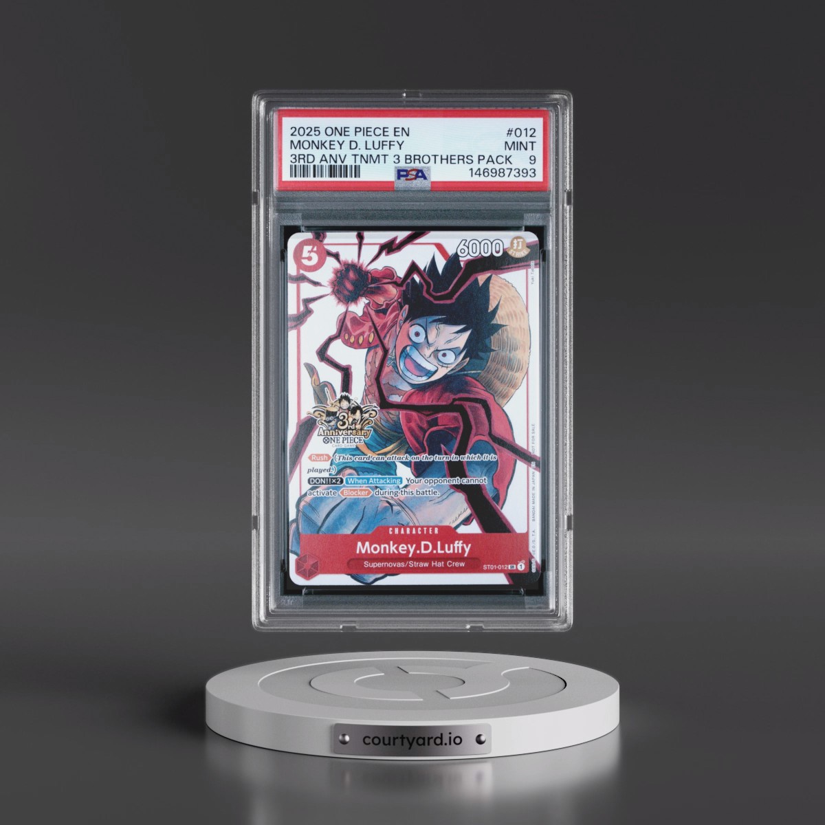 2025 One Piece 3rd Anniversary Tournament 3 Brothers Pack #012 Monkey D. Luffy (PSA 9 MINT)