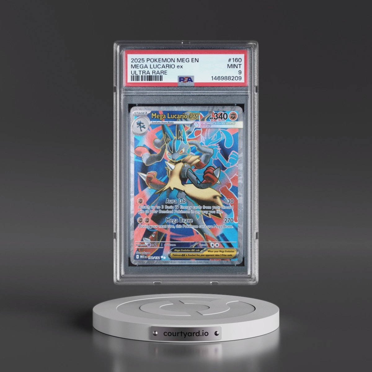 2025 Pokémon Meg EN-Mega Evolution #160 Mega Lucario EX - Holo Ultra Rare (PSA 9 MINT)