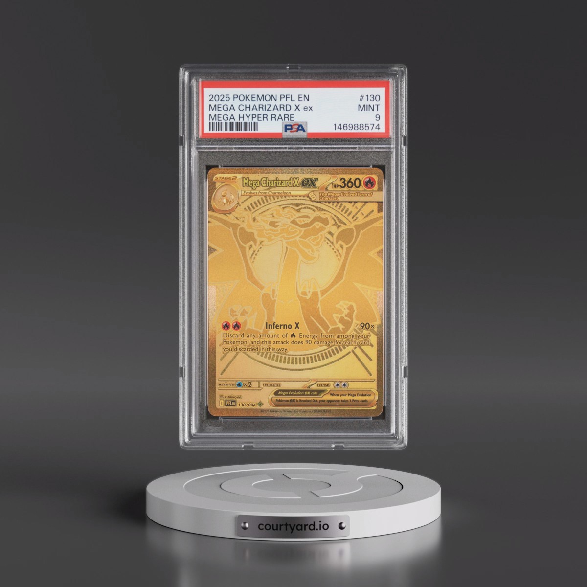 2025 Pokémon Pfl EN-Phantasmal Flames #130 Mega Charizard X EX - Holo Mega Hyper Rare (PSA 9 MINT)