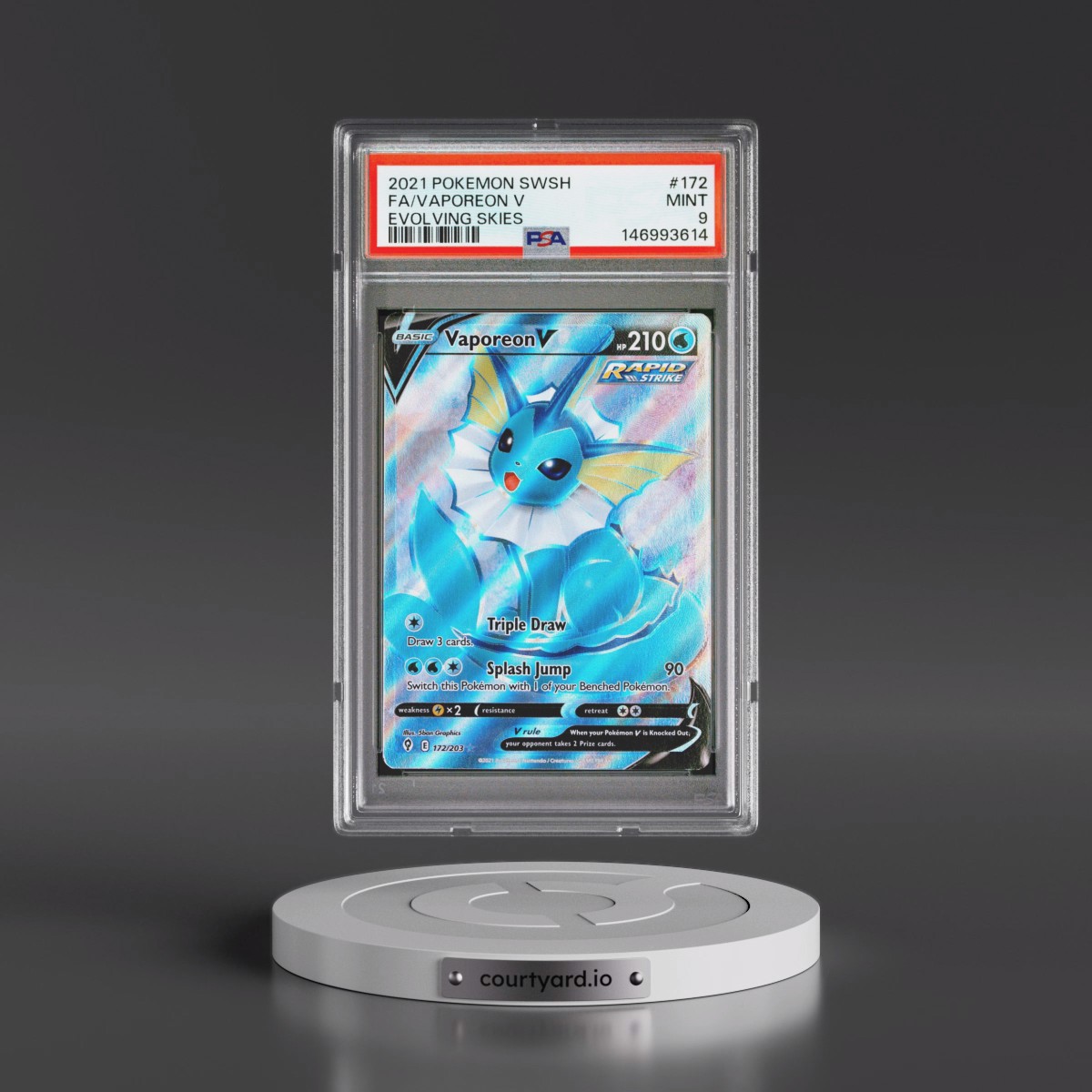 2021 Pokémon Sword & Shield Evolving Skies #172 Vaporeon V - Holo Full Art (PSA 9 MINT)