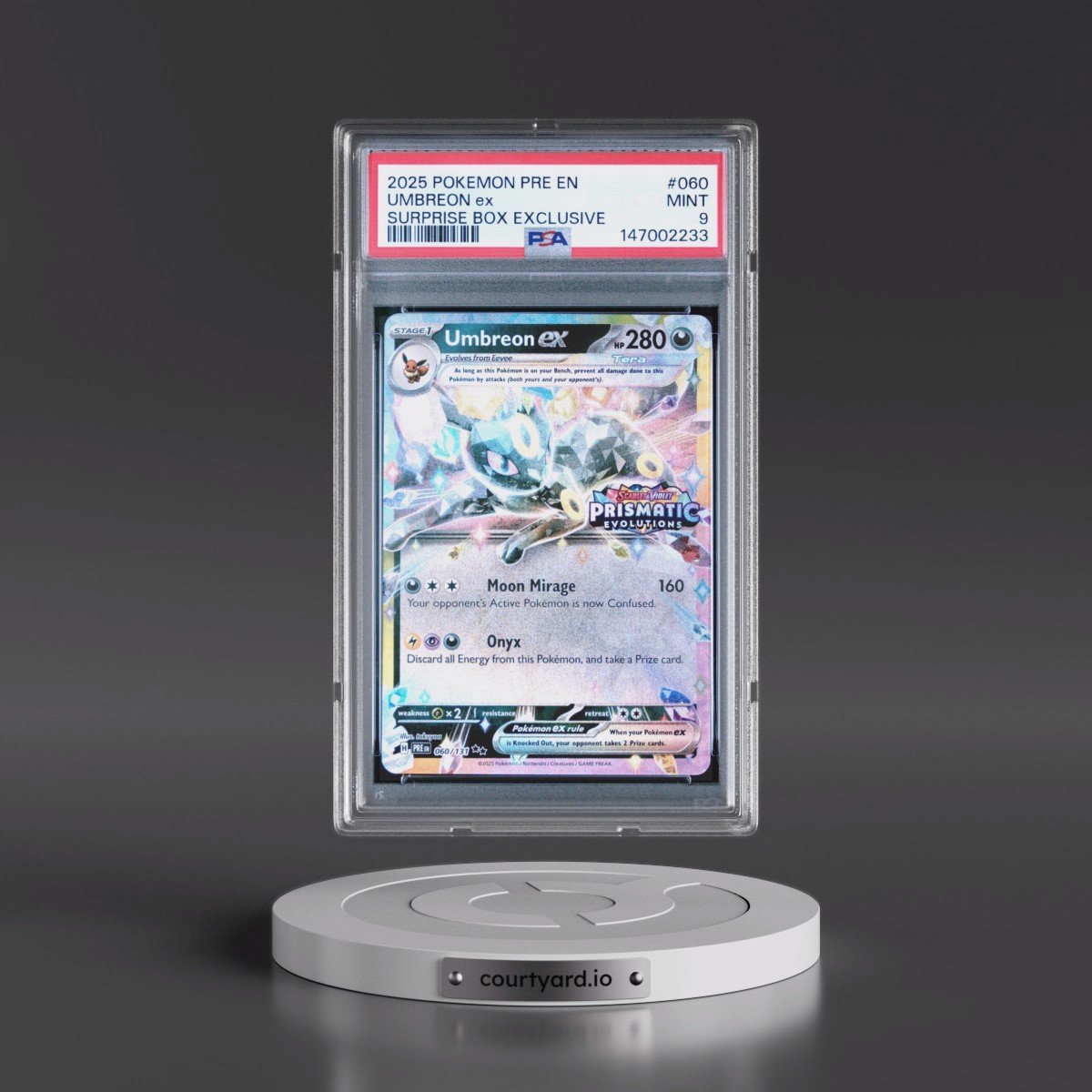 2025 Pokémon Pre EN-Prismatic Evolutions #060 Umbreon EX - Holo Surprise Box Exclusive (PSA 9 MINT)