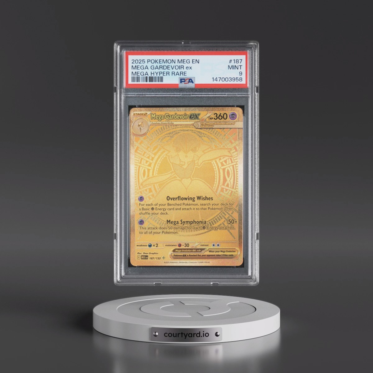 2025 Pokémon Meg EN-Mega Evolution #187 Mega Gardevoir EX - Holo Mega Hyper Rare (PSA 9 MINT)