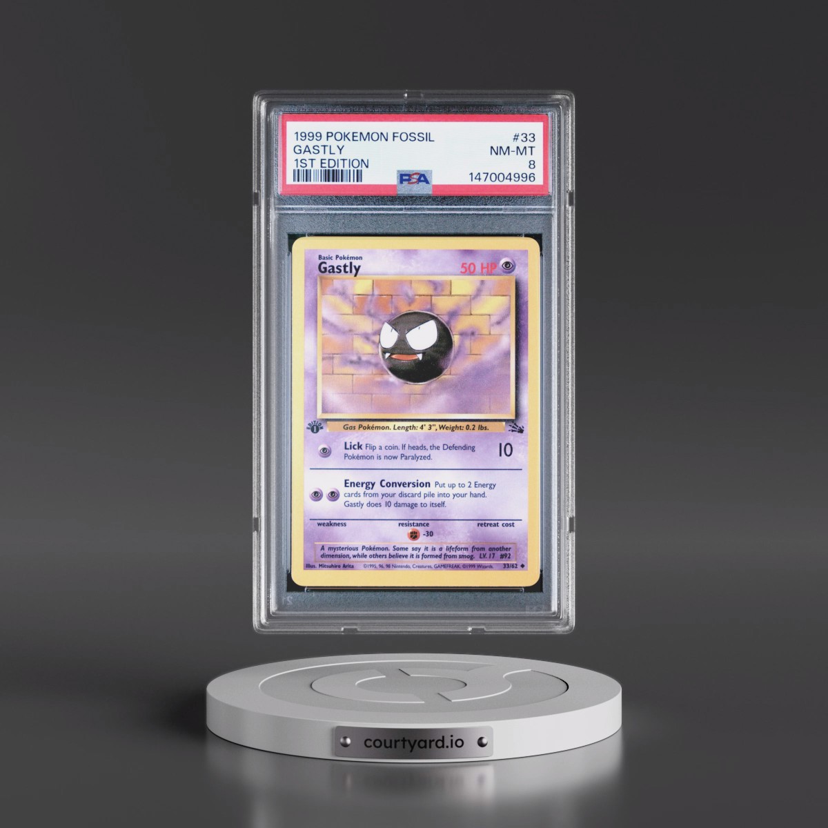 1999 Pokémon Fossil #33 Gastly - 1st Edition (PSA 8 NM-MT)
