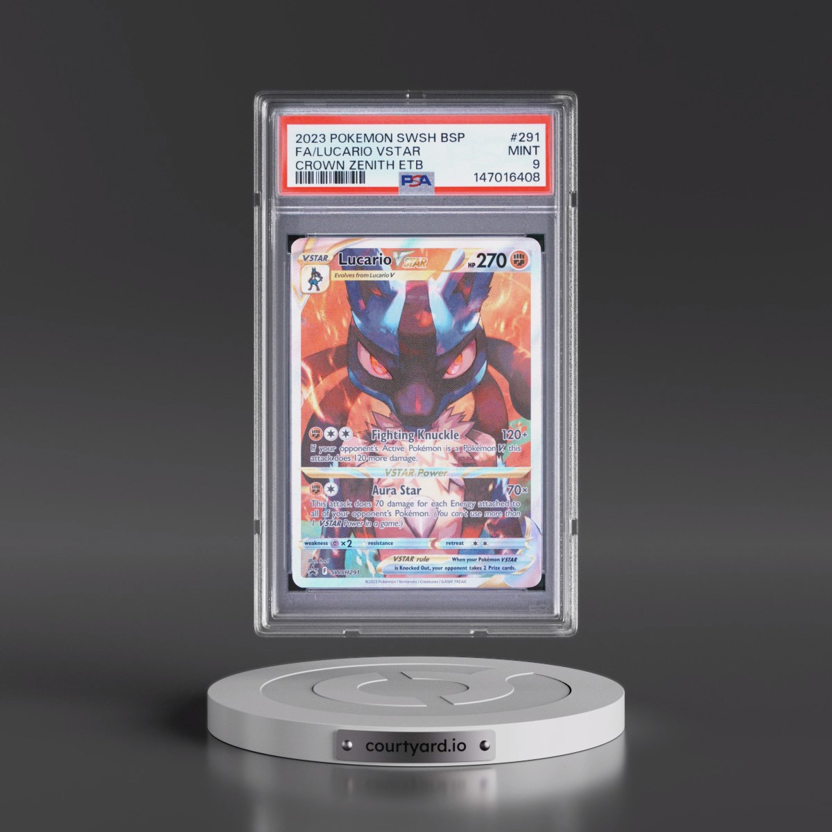 2023 Pokémon Swsh Black Star Promo #291 Lucario Vstar - Full Art Crown Zenith Elite Trainer Box (PSA 9 MINT)
