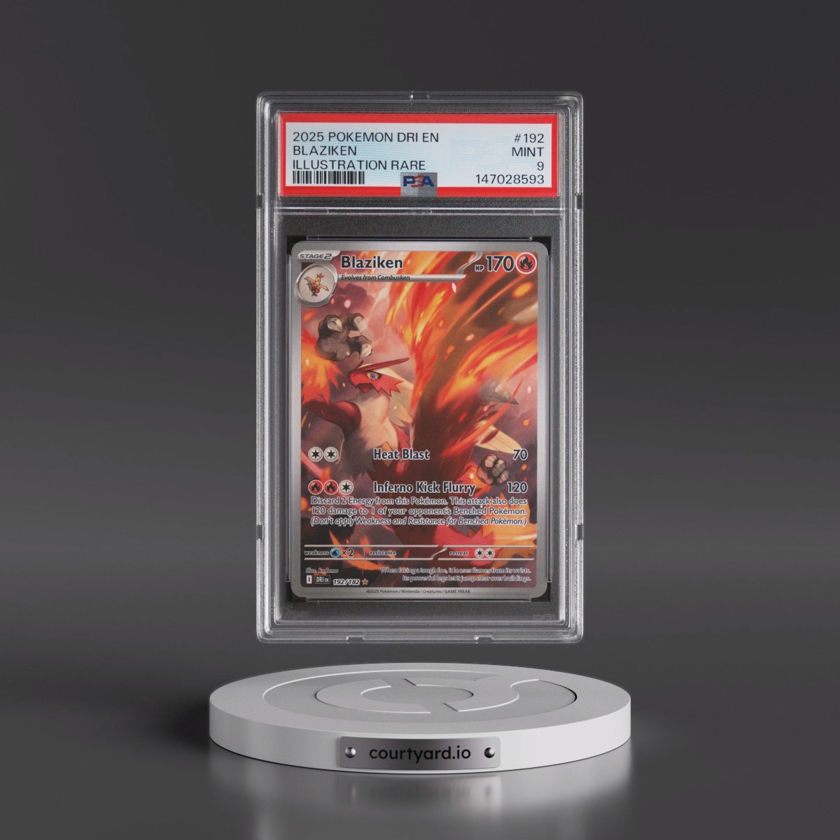 2025 Pokémon Dri EN-Destined Rivals #192 Blaziken - Illustration Rare (PSA 9 MINT)