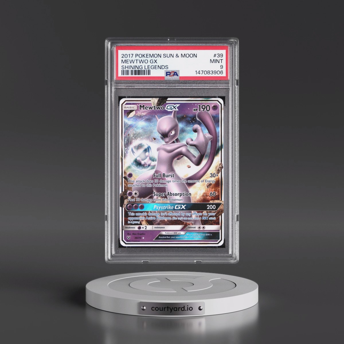 2017 Pokémon Sun & Moon Shining Legends #39 Mewtwo GX - Holo (PSA 9 MINT)
