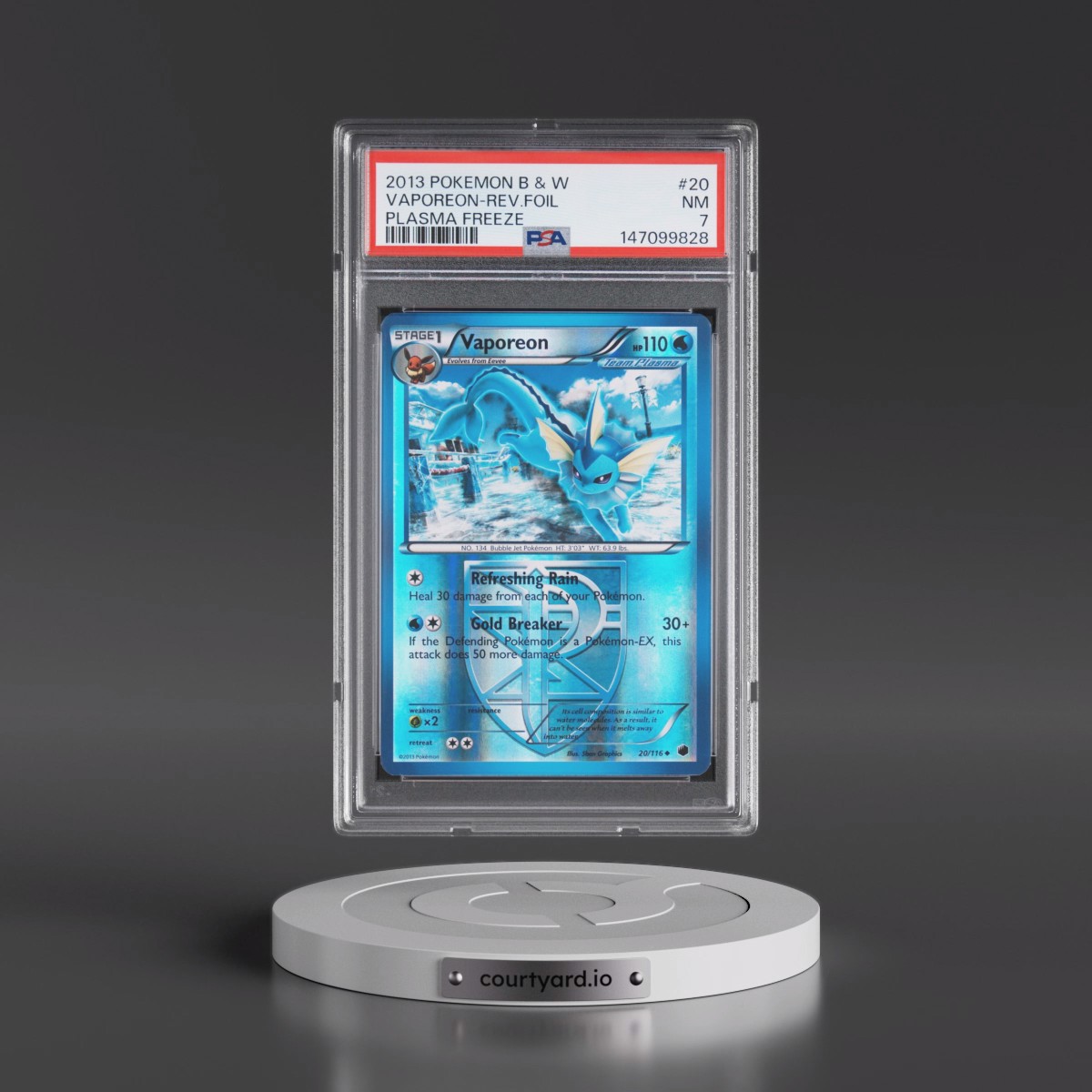 2013 Pokémon Black & White Plasma Freeze #20 Vaporeon - Reverse Foil (PSA 7 NM)