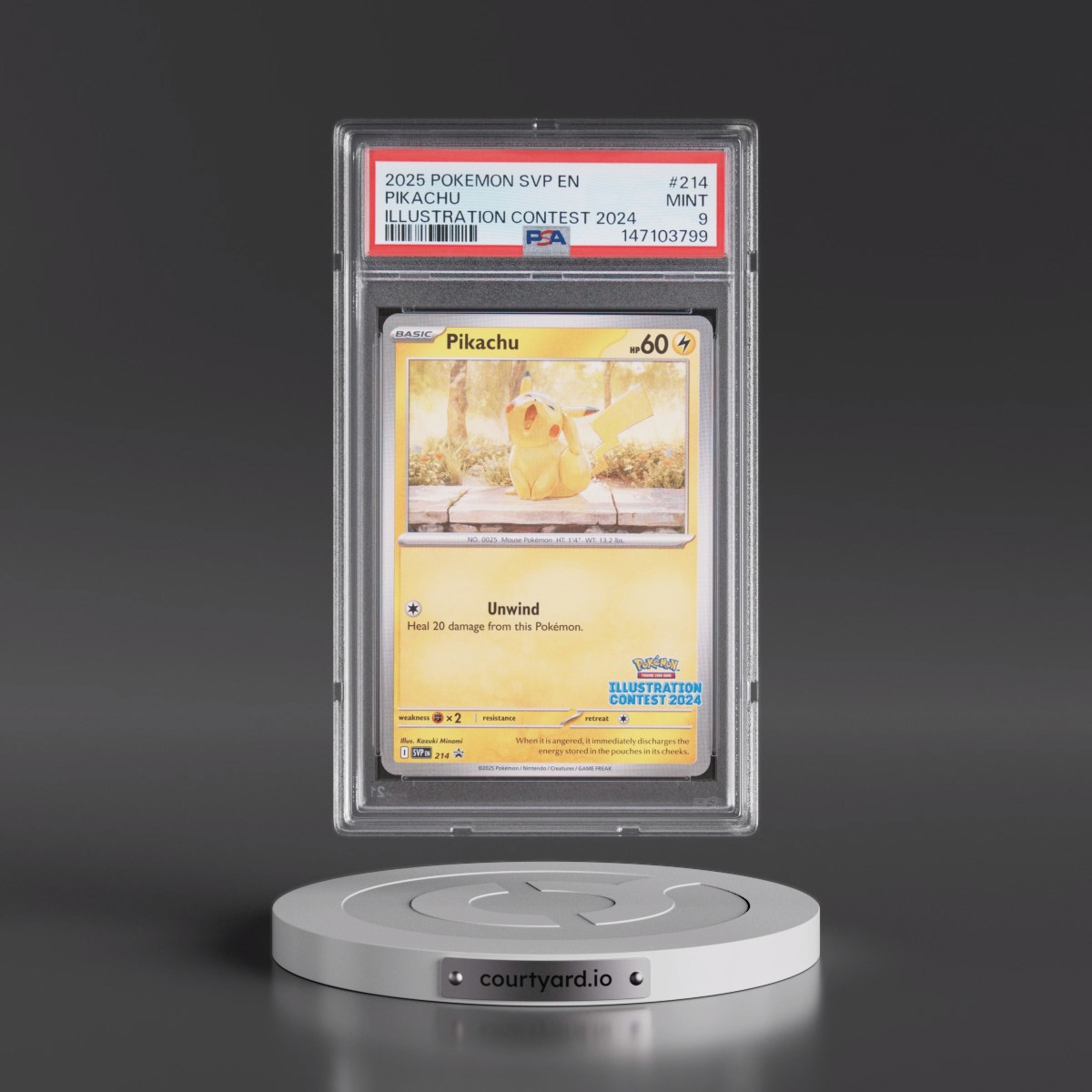 2025 Pokémon Svp EN-SV Black Star Promo #214 Pikachu - Illustration Contest 2024 (PSA 9 MINT)