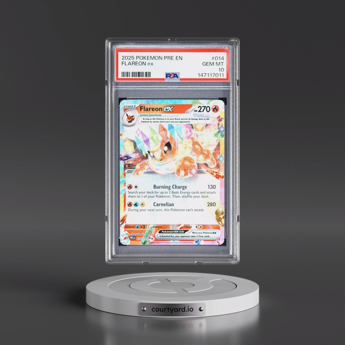 2025 Pokémon Pre EN-Prismatic Evolutions #014 Flareon EX - Holo (PSA 10 GEM MINT)