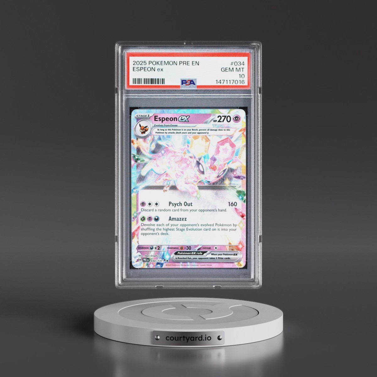 2025 Pokémon Pre EN-Prismatic Evolutions #034 Espeon EX - Holo (PSA 10 GEM MINT)