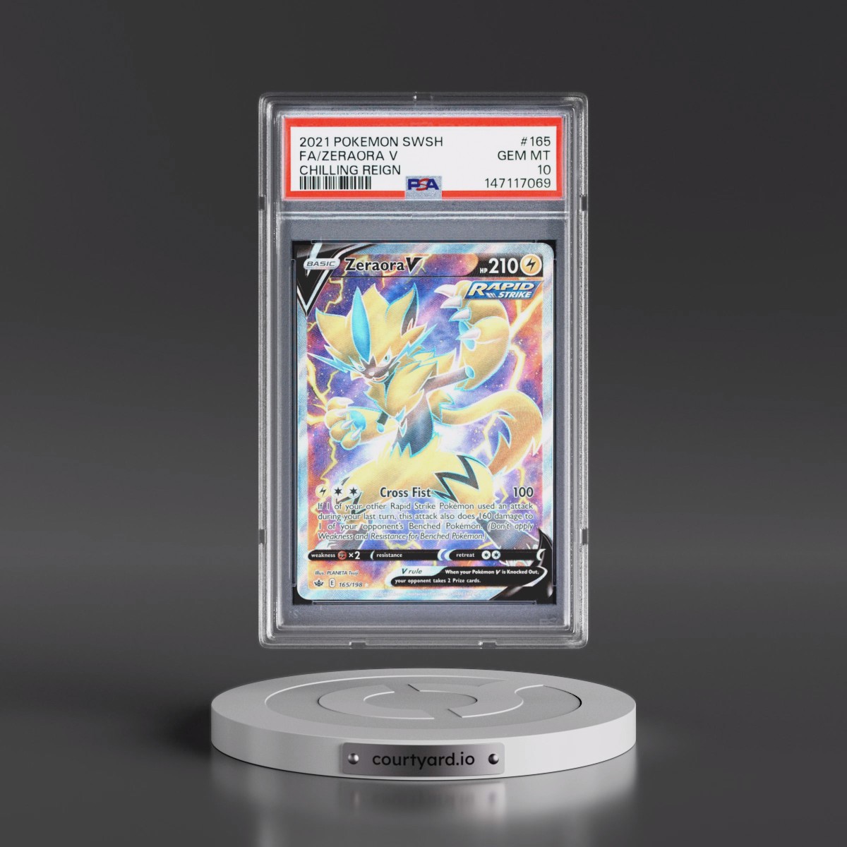 2021 Pokémon Sword & Shield Chilling Reign #165 Zeraora V - Holo Full Art (PSA 10 GEM MINT)