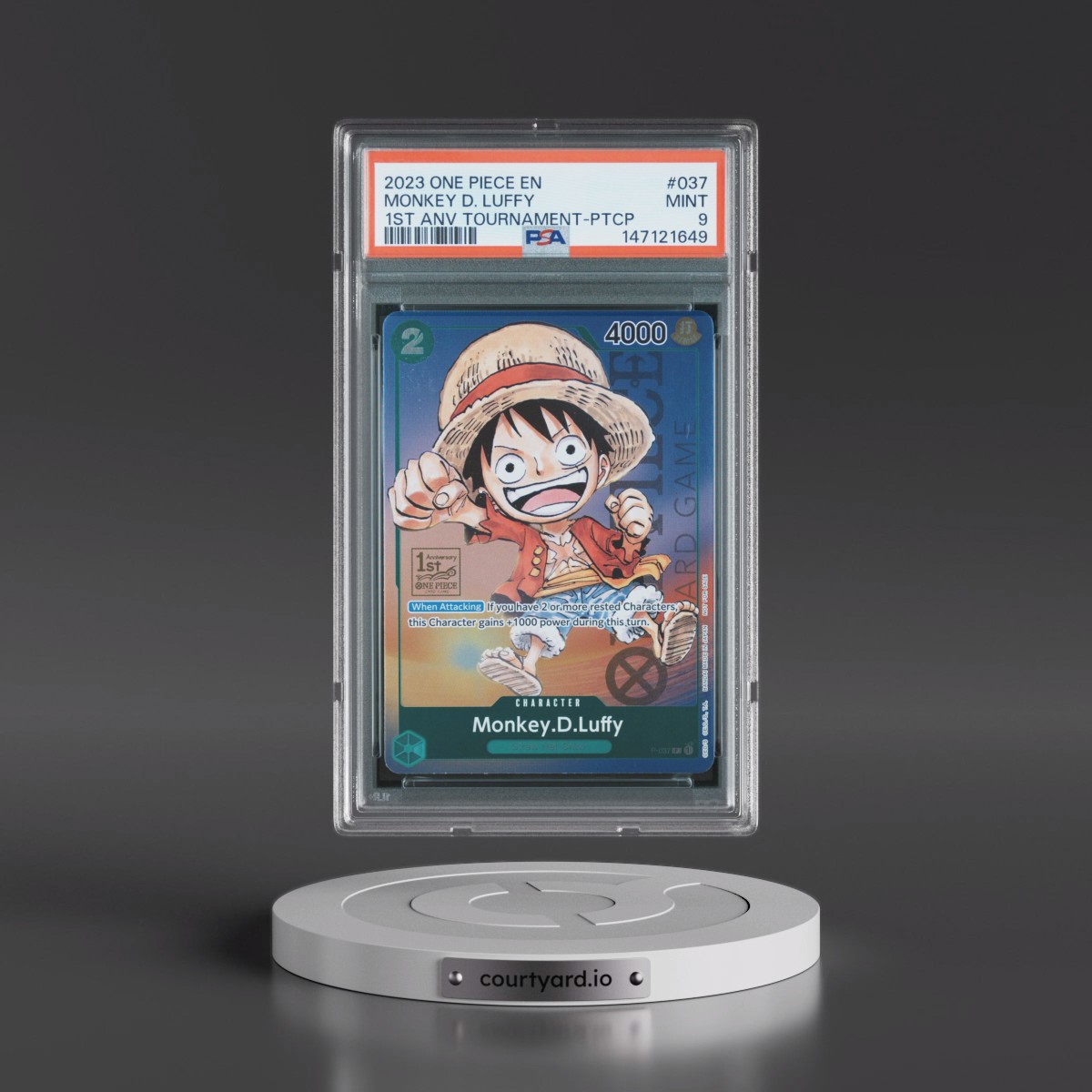 2023 One Piece Promos #037 Monkey D. Luffy - 1st Anniversary Tournament-Participation (PSA 9 MINT)