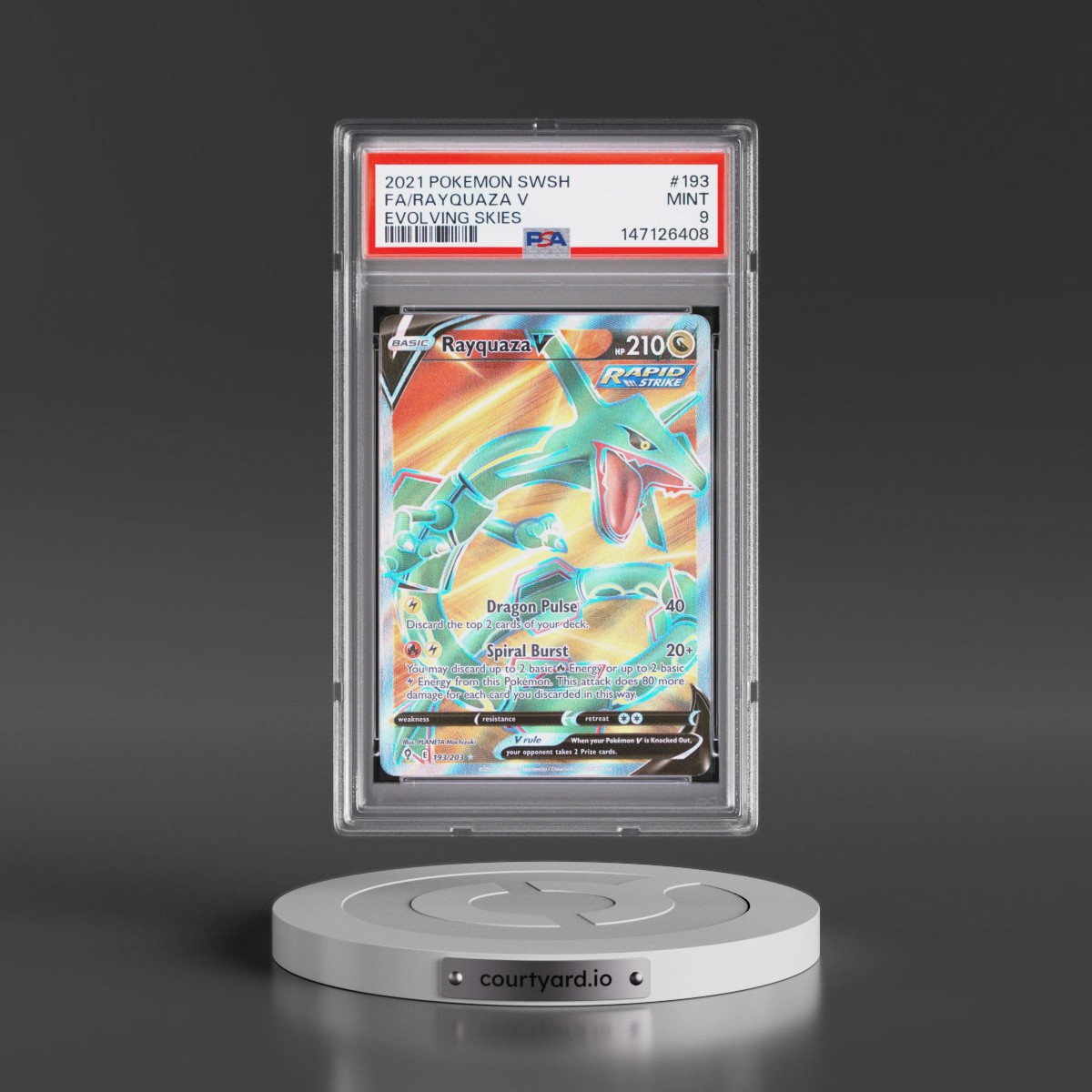 2021 Pokémon Sword & Shield Evolving Skies #193 Rayquaza V - Holo Full Art (PSA 9 MINT)