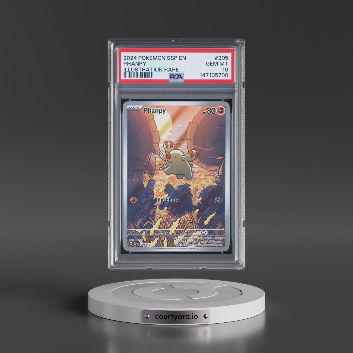 2024 Pokémon Ssp EN-Surging Sparks #205 Phanpy - Illustration Rare (PSA 10 GEM MINT)