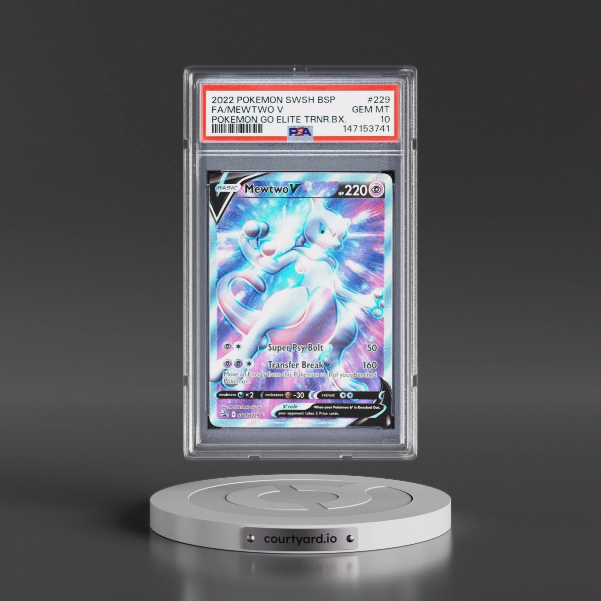 2022 Pokémon Swsh Black Star Promo #229 Mewtwo V - Holo Full Art Pokemon Go Elite Trainer Box (PSA 10 GEM MINT)