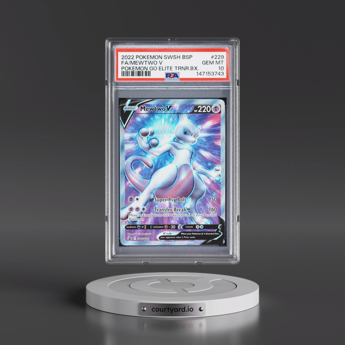 2022 Pokémon Swsh Black Star Promo #229 Mewtwo V - Holo Full Art Pokemon Go Elite Trainer Box (PSA 10 GEM MINT)