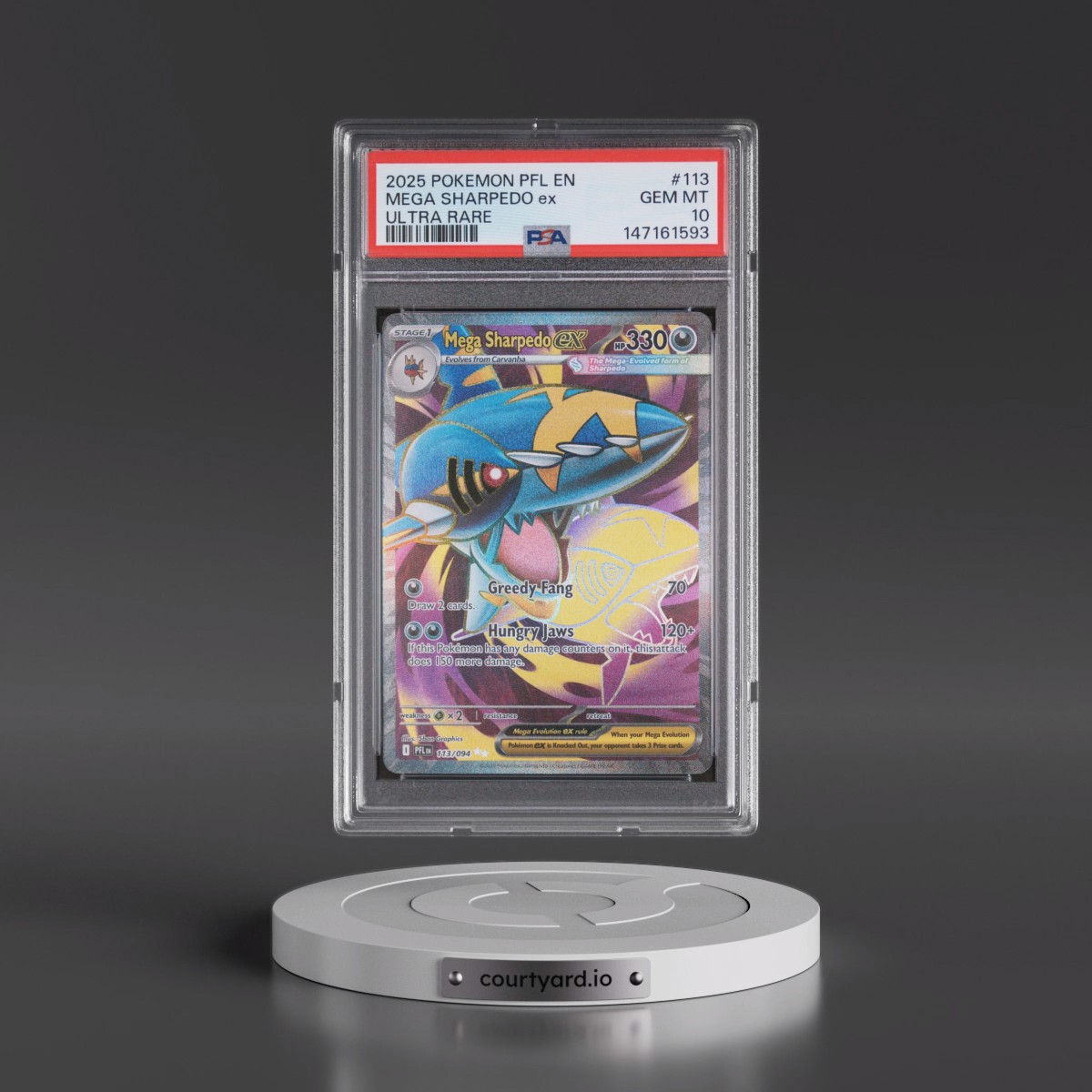 2025 Pokémon Pfl EN-Phantasmal Flames #113 Mega Sharpedo EX - Holo Ultra Rare (PSA 10 GEM MINT)