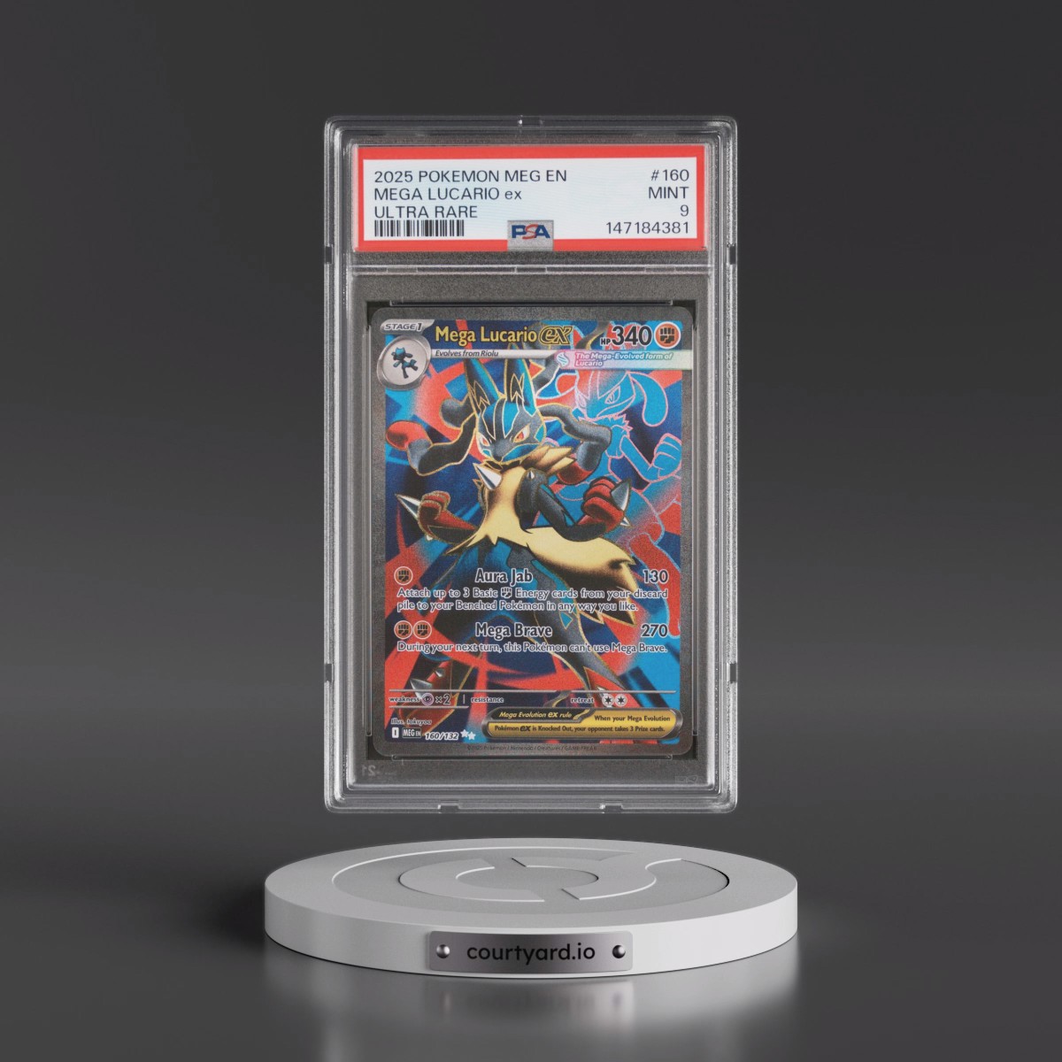 2025 Pokémon Meg EN-Mega Evolution #160 Mega Lucario EX - Holo Ultra Rare (PSA 9 MINT)