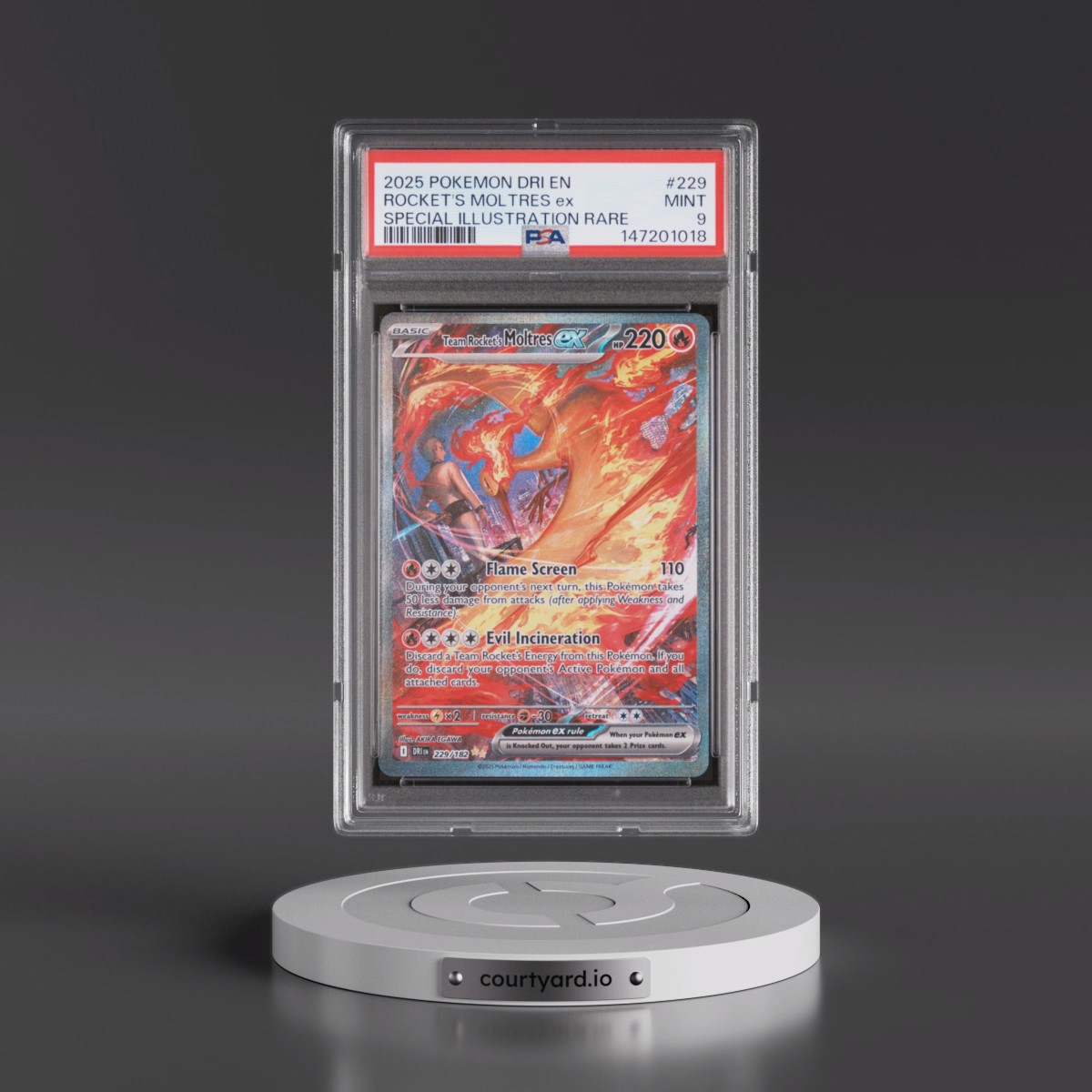 2025 Pokémon Dri EN-Destined Rivals #229 Team Rocket's Moltres EX - Holo Special Illustration Rare (PSA 9 MINT)