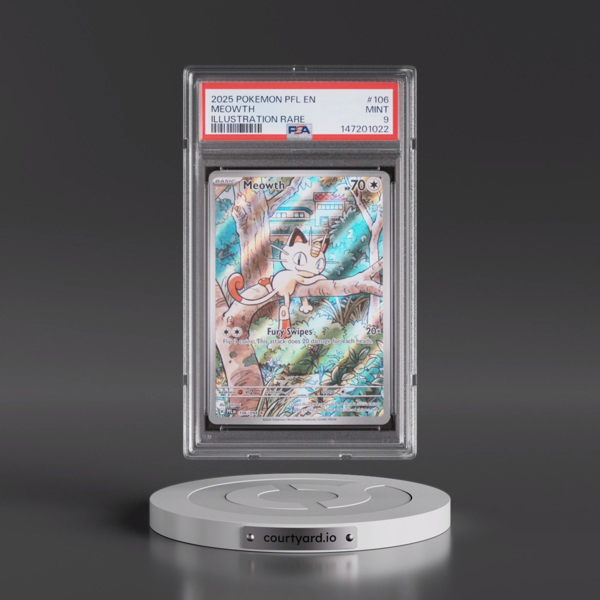 2025 Pokémon Pfl EN-Phantasmal Flames #106 Meowth - Illustration Rare (PSA 9 MINT)