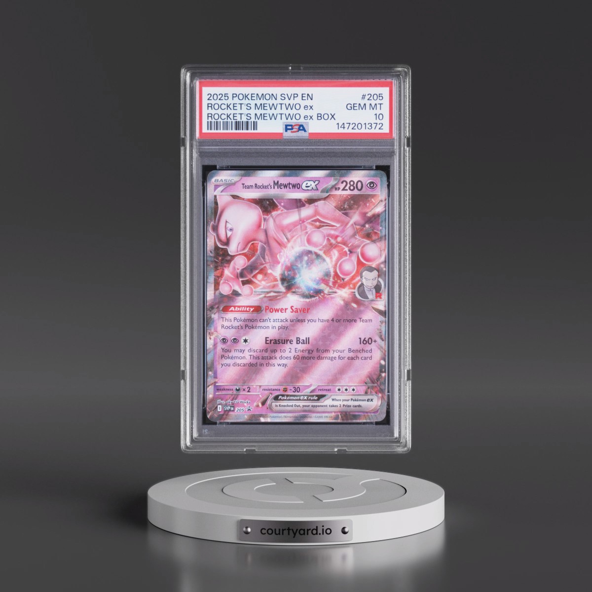 2025 Pokémon Svp EN-SV Black Star Promo #205 Team Rocket's Mewtwo EX - Holo Team Rocket's Mewtwo EX Box (PSA 10 GEM MINT)
