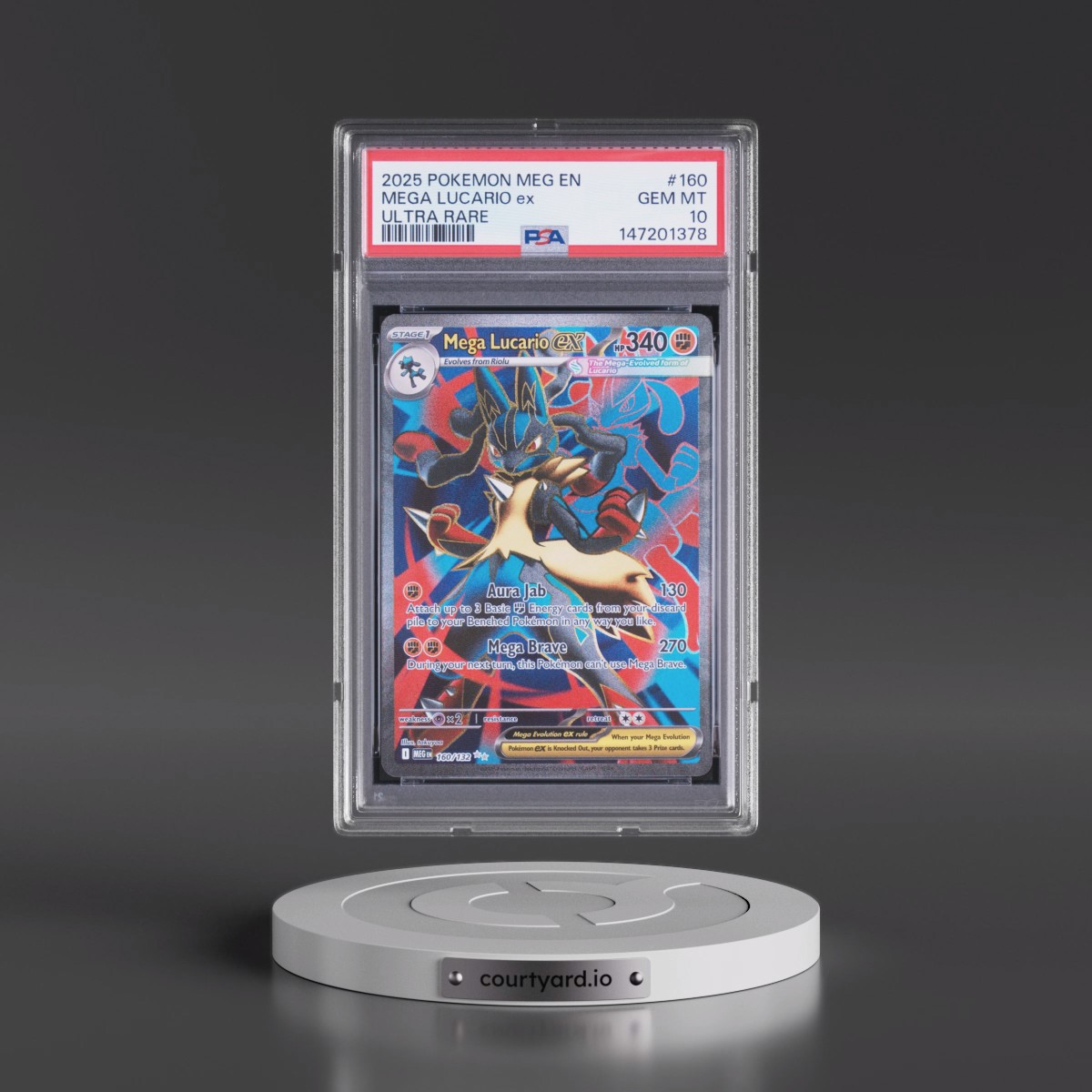 2025 Pokémon Meg EN-Mega Evolution #160 Mega Lucario EX - Holo Ultra Rare (PSA 10 GEM MINT)