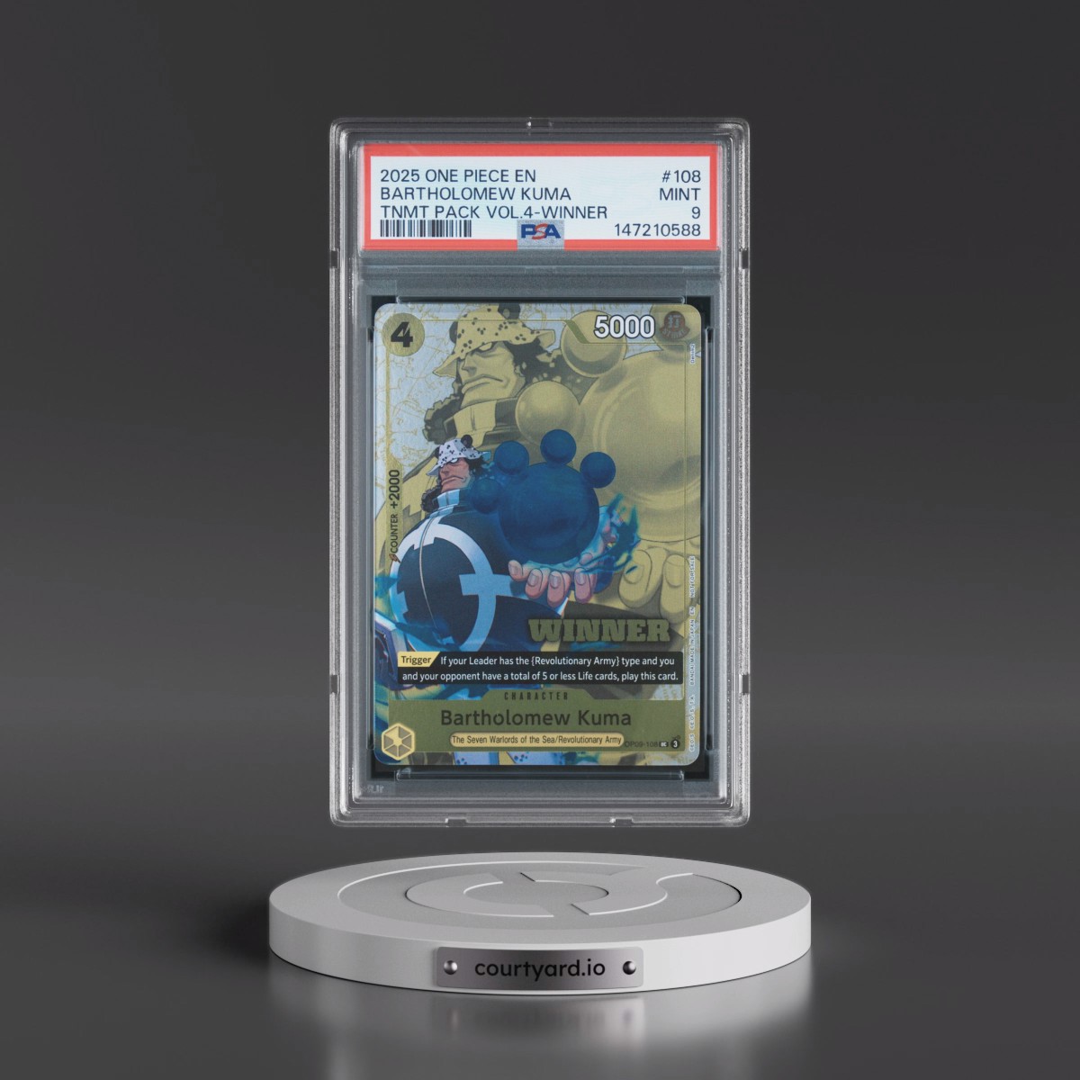 2025 One Piece Tournament Pack Vol.4 #108 Bartholomew Kuma - Winner (PSA 9 MINT)