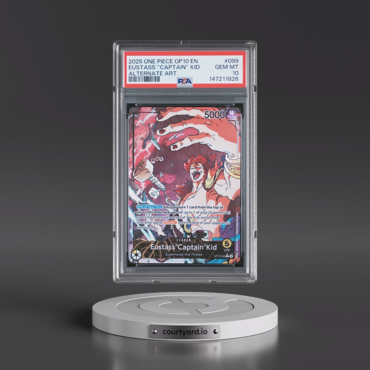 2025 One Piece OP10-Royal Blood #099 Eustass "Captain" Kid - Alternate Art (PSA 10 GEM MINT)
