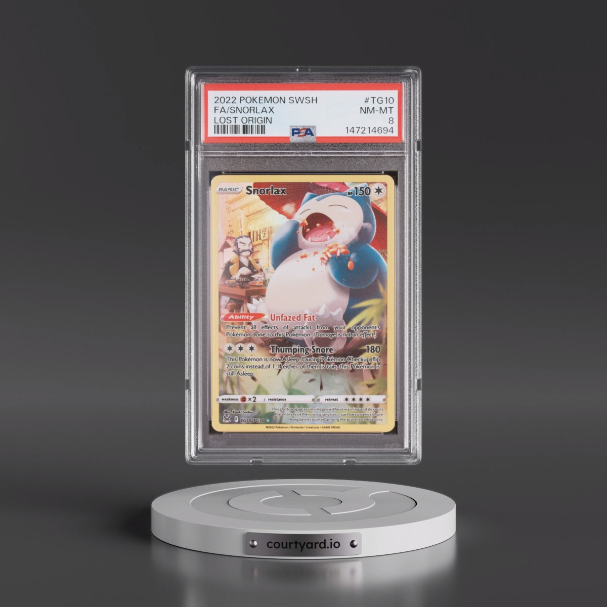 2022 Pokémon Sword & Shield Lost Origin #TG10 Snorlax - Full Art (PSA 8 NM-MT)