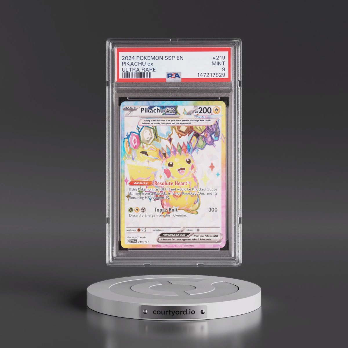 2024 Pokémon Ssp EN-Surging Sparks #219 Pikachu EX - Holo Ultra Rare (PSA 9 MINT)
