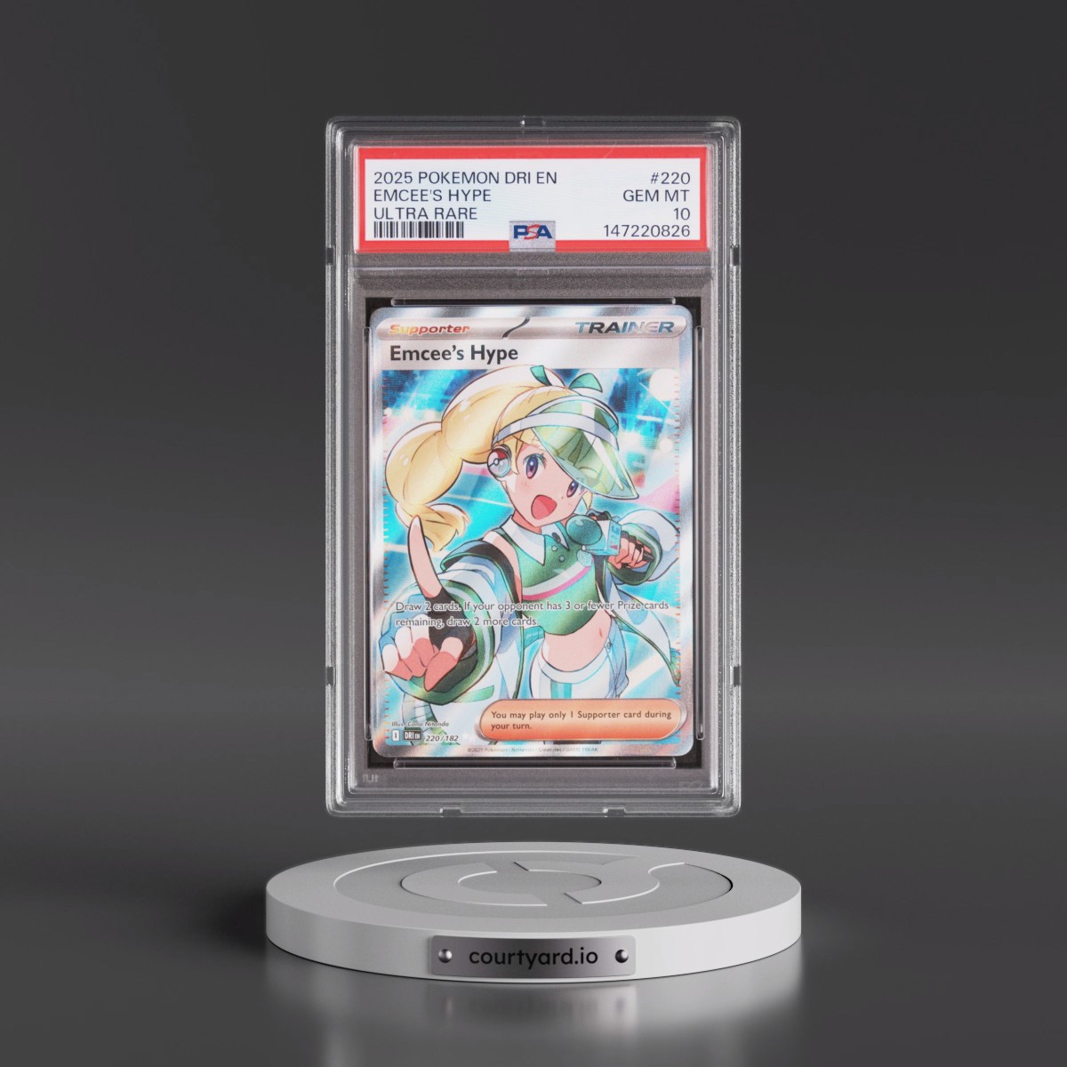 2025 Pokémon Dri EN-Destined Rivals #220 Emcee's Hype - Ultra Rare (PSA 10 GEM MINT)