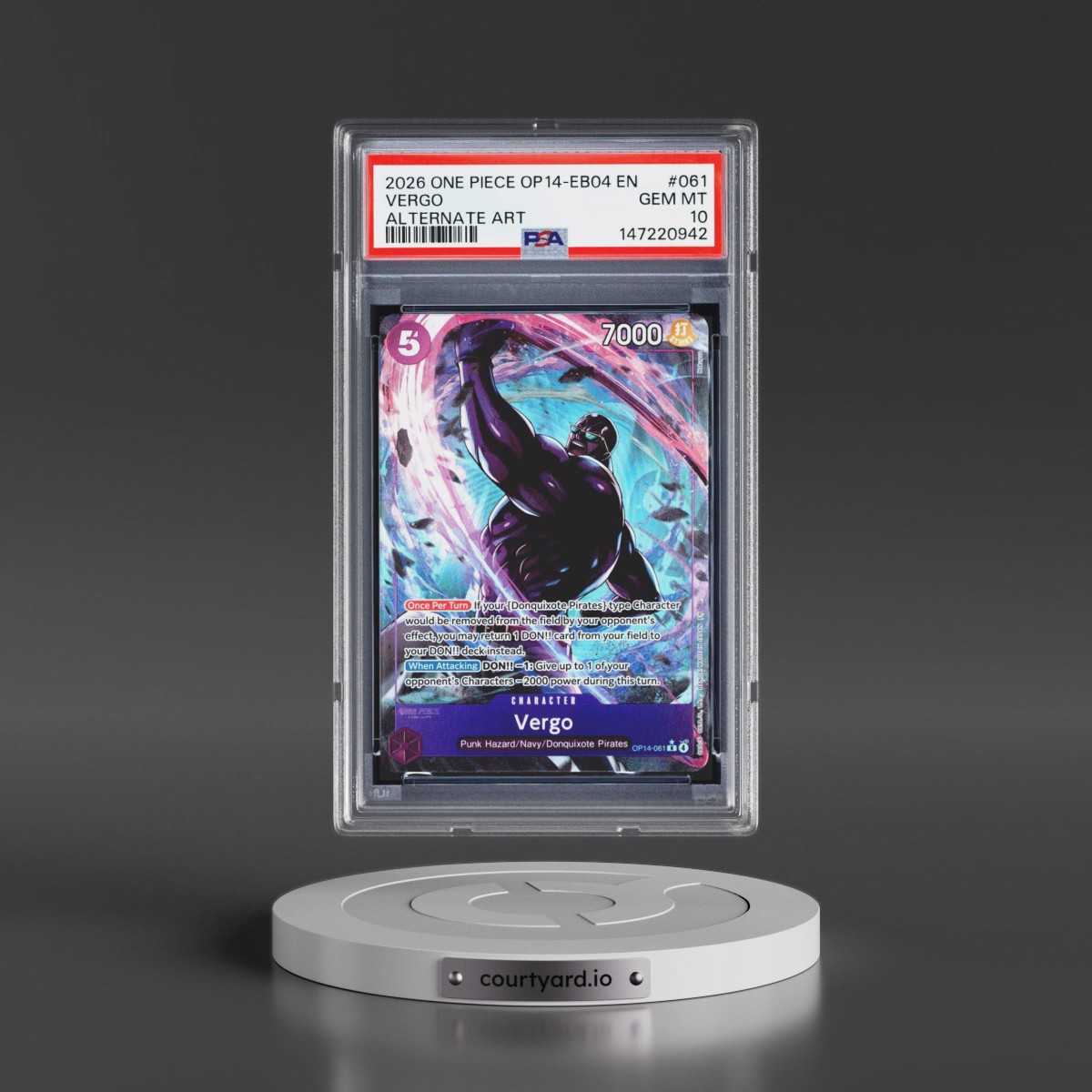 2026 One Piece OP14-EB04-the Azure Sea's Seven #061 Vergo - Alternate Art (PSA 10 GEM MINT)
