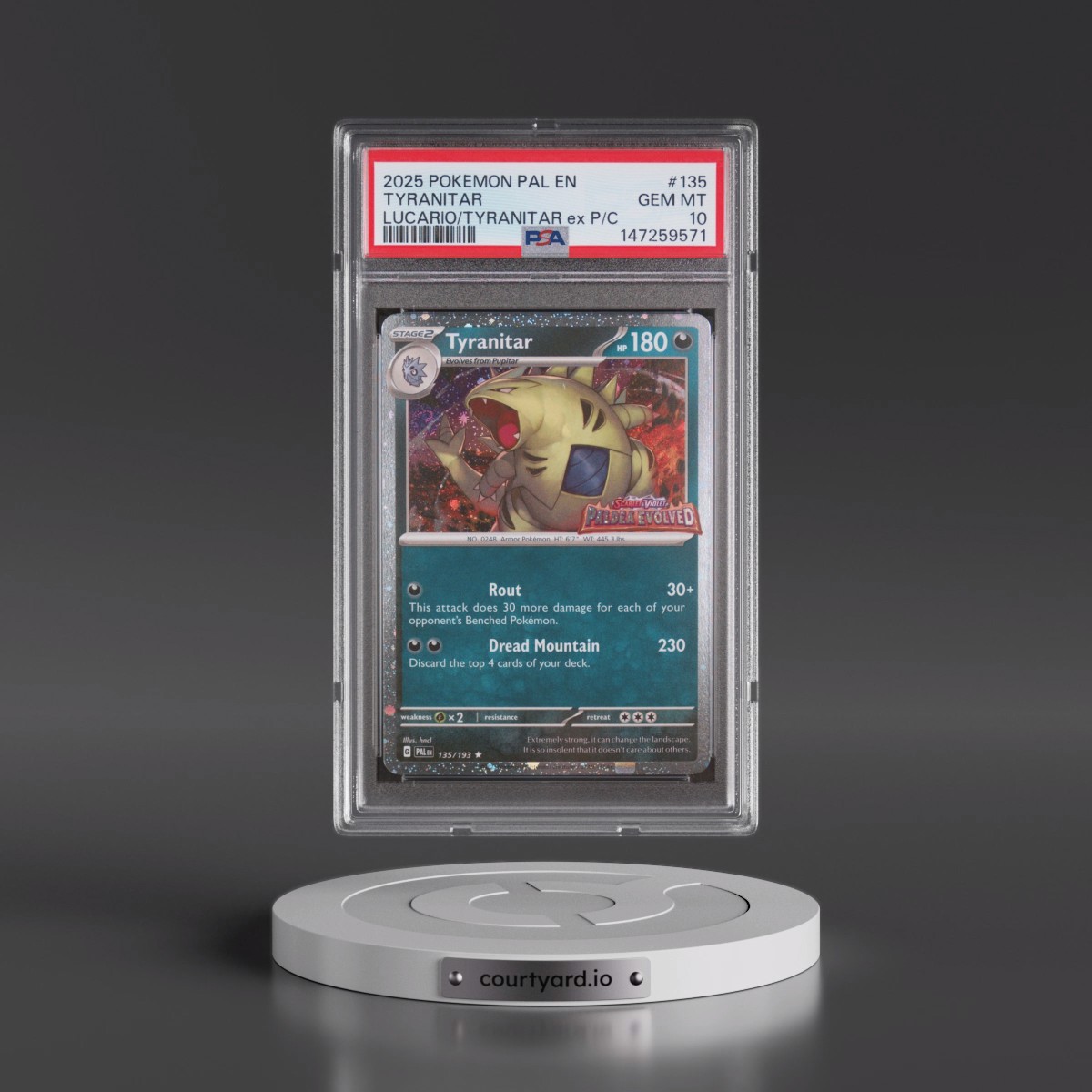 2025 Pokémon Pal EN-Paldea Evolved #135 Tyranitar - Lucario EX & Tyranitar EX Premium Collection (PSA 10 GEM MINT)