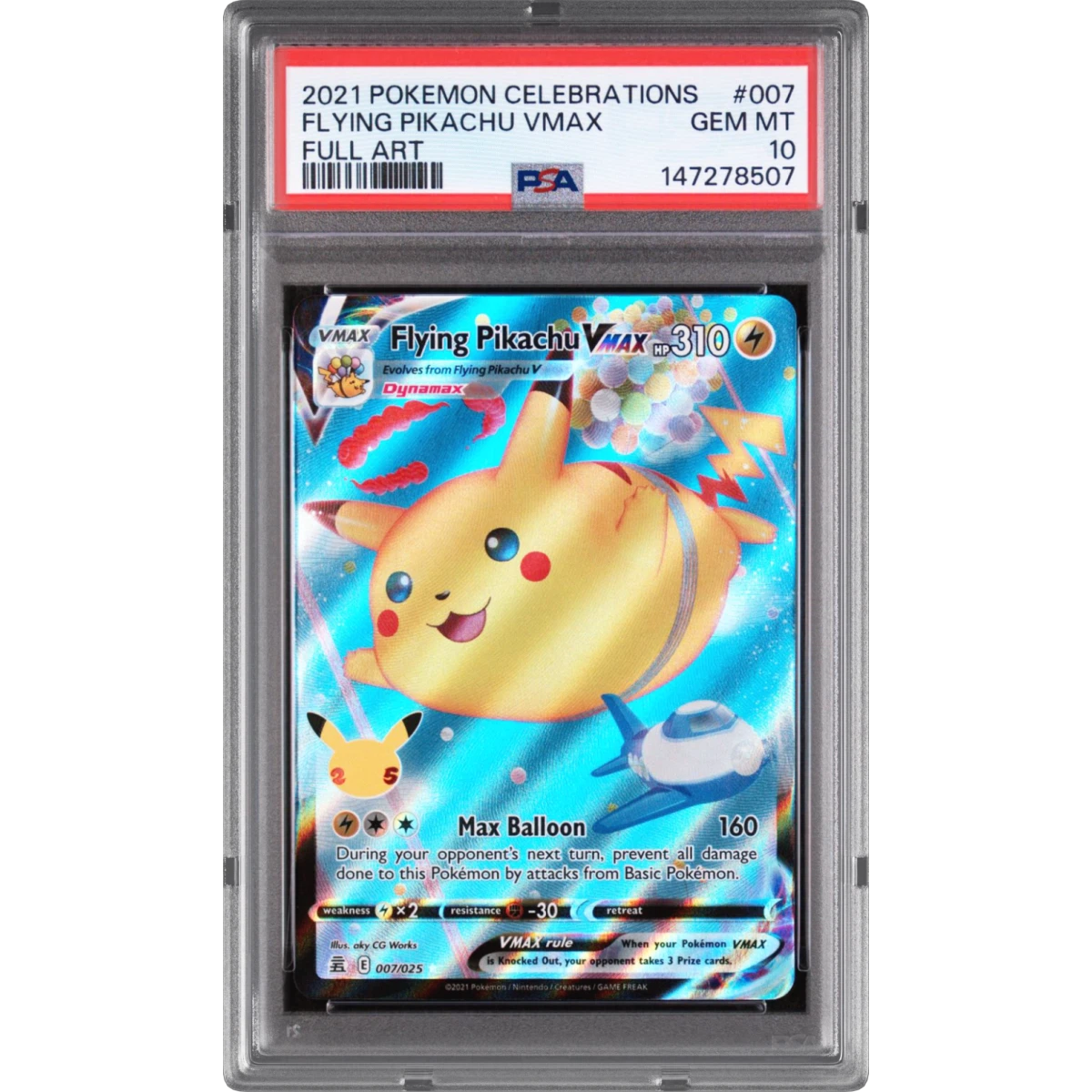 2021 Pokémon Celebrations #007 Flying Pikachu Vmax - Full Art (PSA 10 GEM MINT)