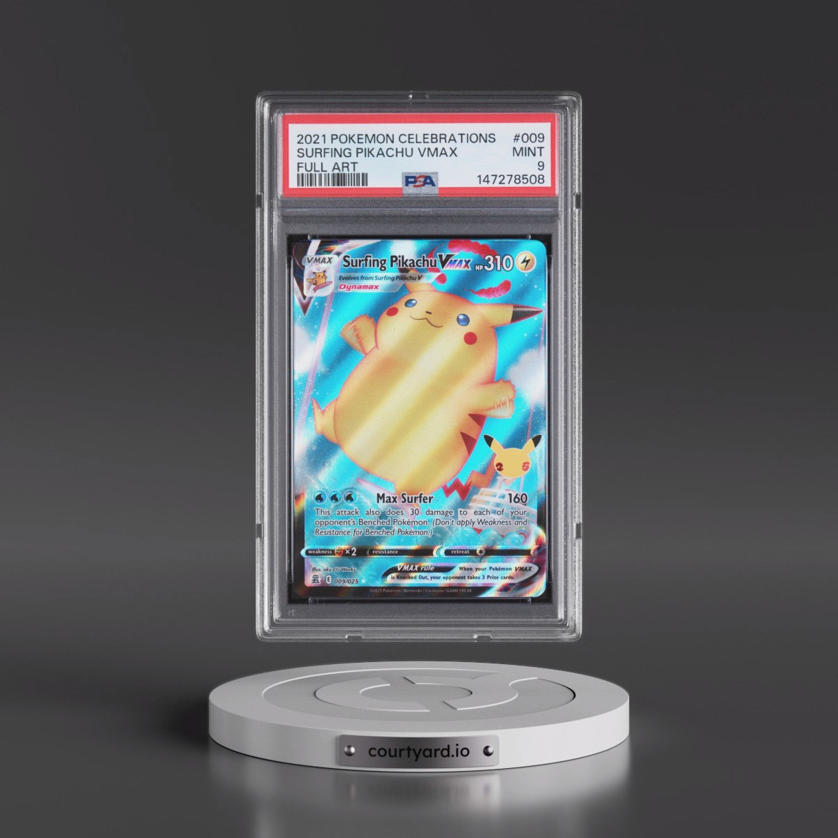 2021 Pokémon Celebrations #009 Surfing Pikachu Vmax - Full Art (PSA 9 MINT)