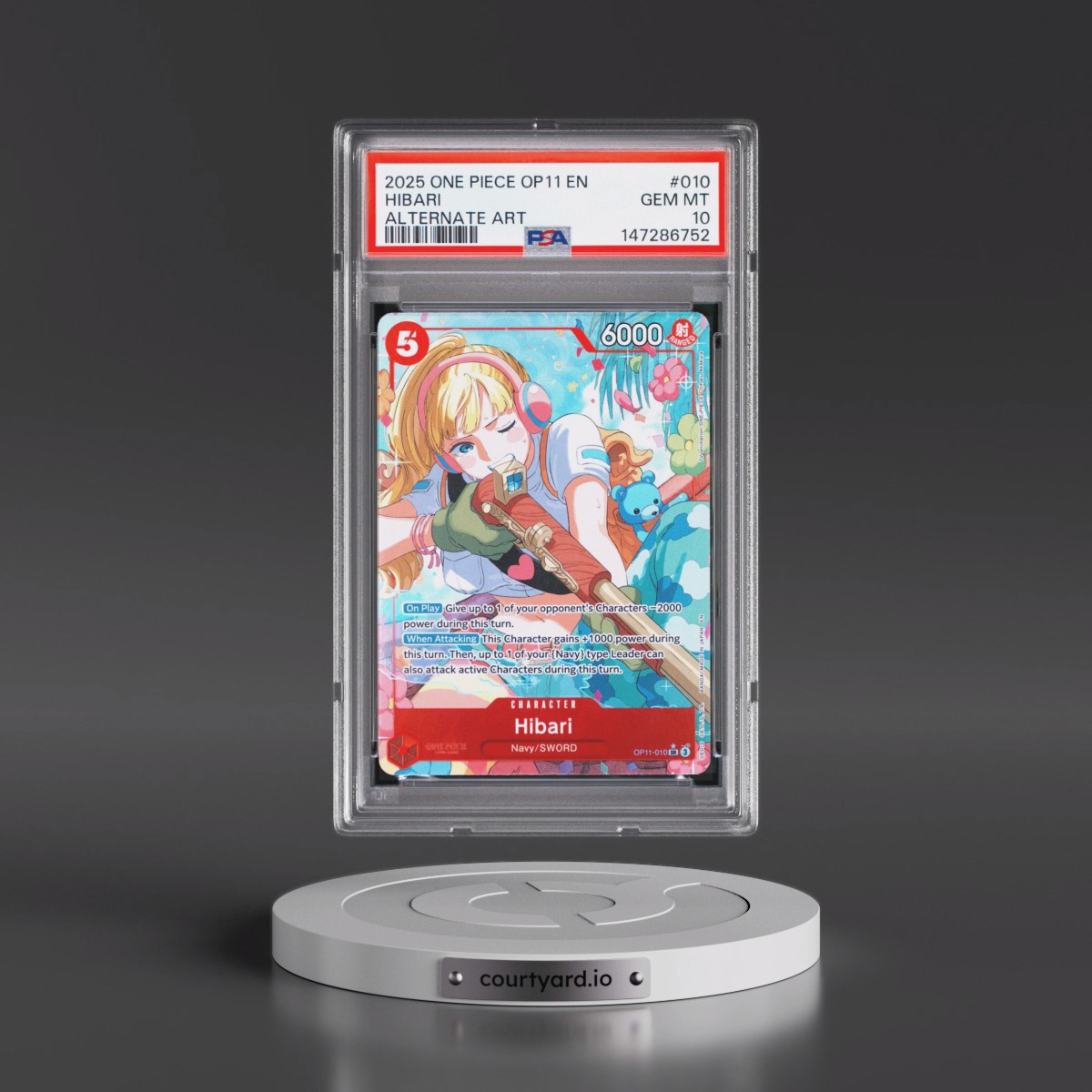 2025 One Piece OP11-A Fist of Divine Speed #010 Hibari - Alternate Art (PSA 10 GEM MINT)