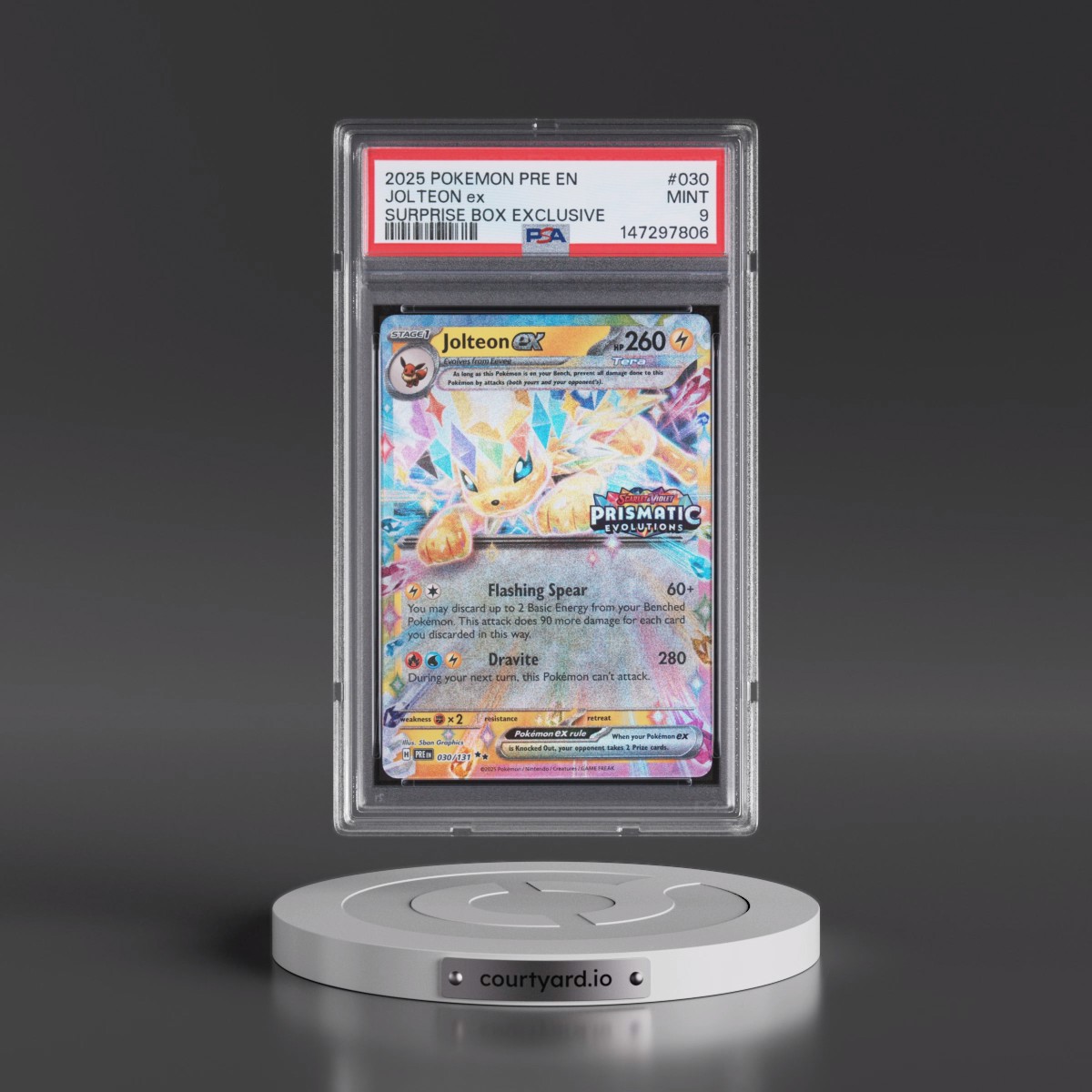 2025 Pokémon Pre EN-Prismatic Evolutions #030 Jolteon EX - Holo Surprise Box Exclusive (PSA 9 MINT)